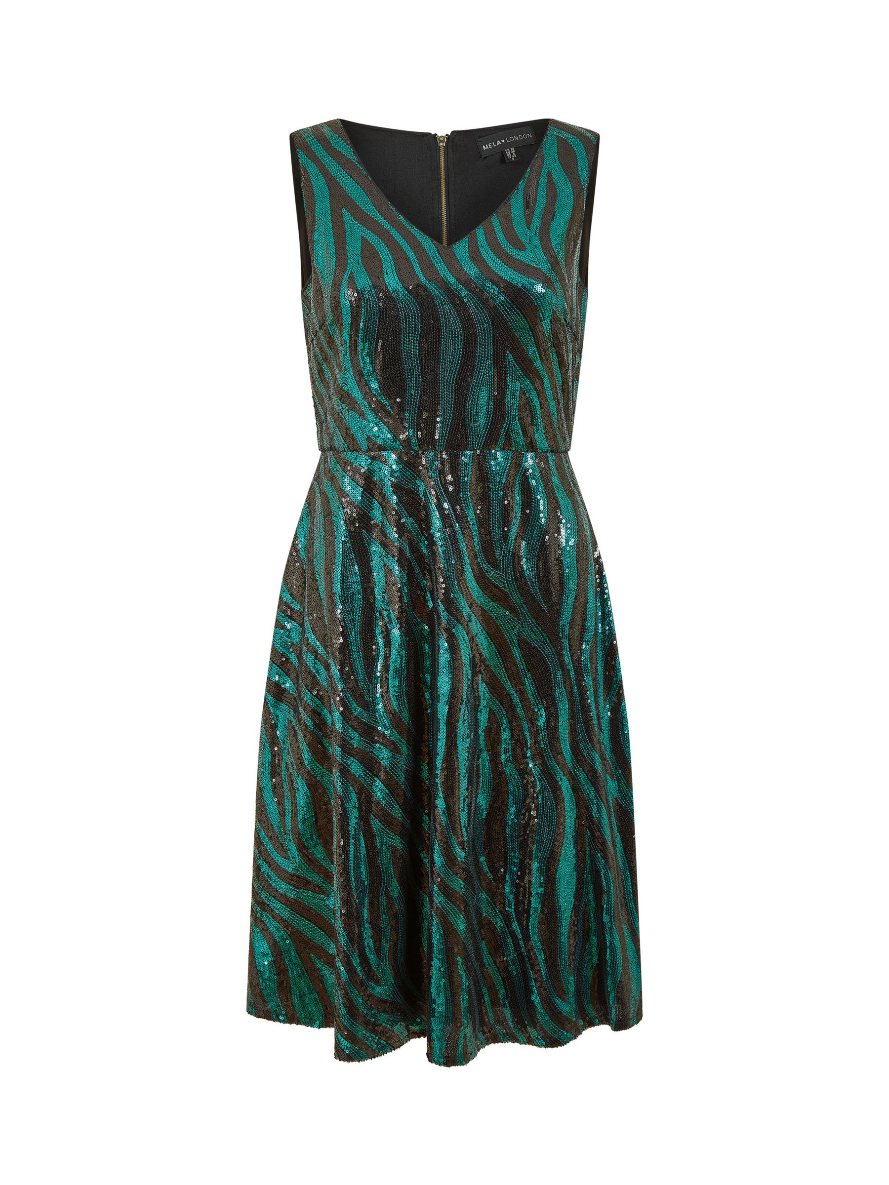 Buy Mela London Zebra Print Sequin Skater Dress, Green Online at johnlewis.com