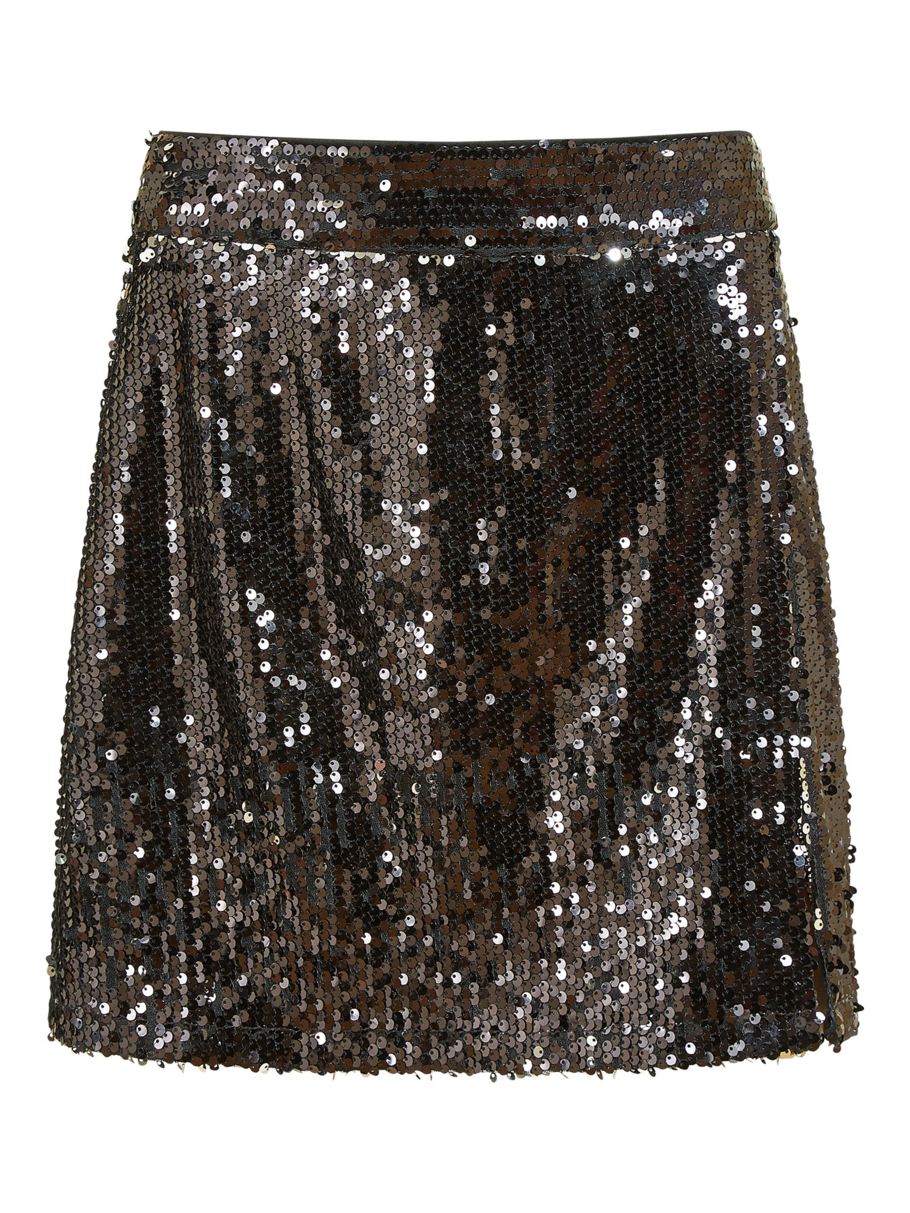 Mela London Sequin Mini Skirt, Black at John Lewis & Partners