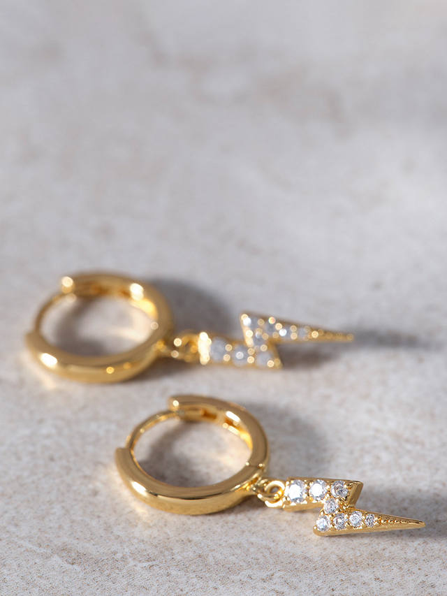 Mint Velvet Crystal Lightning Bolt Charm Huggie Earrings, Gold