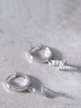 Mint Velvet Crystal Lightning Bolt Charm Huggie Earrings, Silver