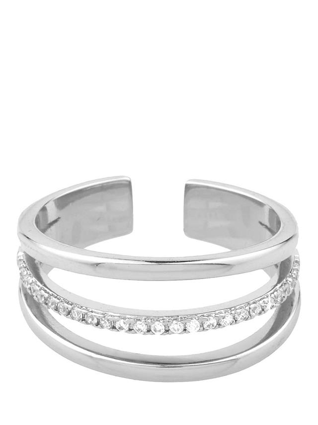 Mint Velvet Plated Triple Claw Pave Ring, Silver