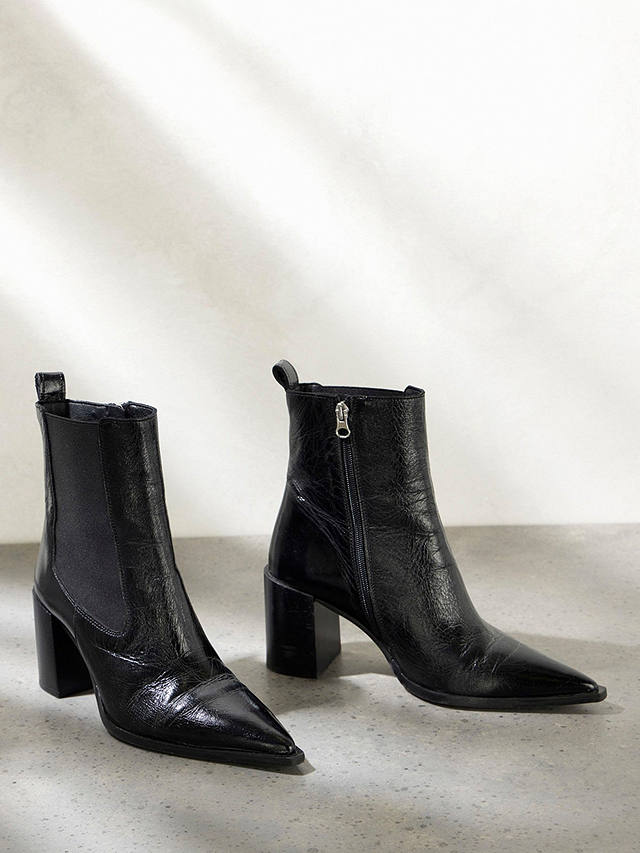 Mint Velvet Pointed Toe Leather Ankle Boots, Black Black