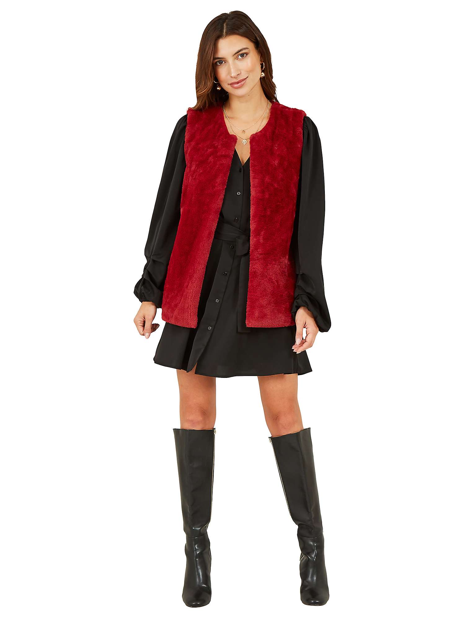 Buy Yumi Faux Fur Gilet, Red Online at johnlewis.com