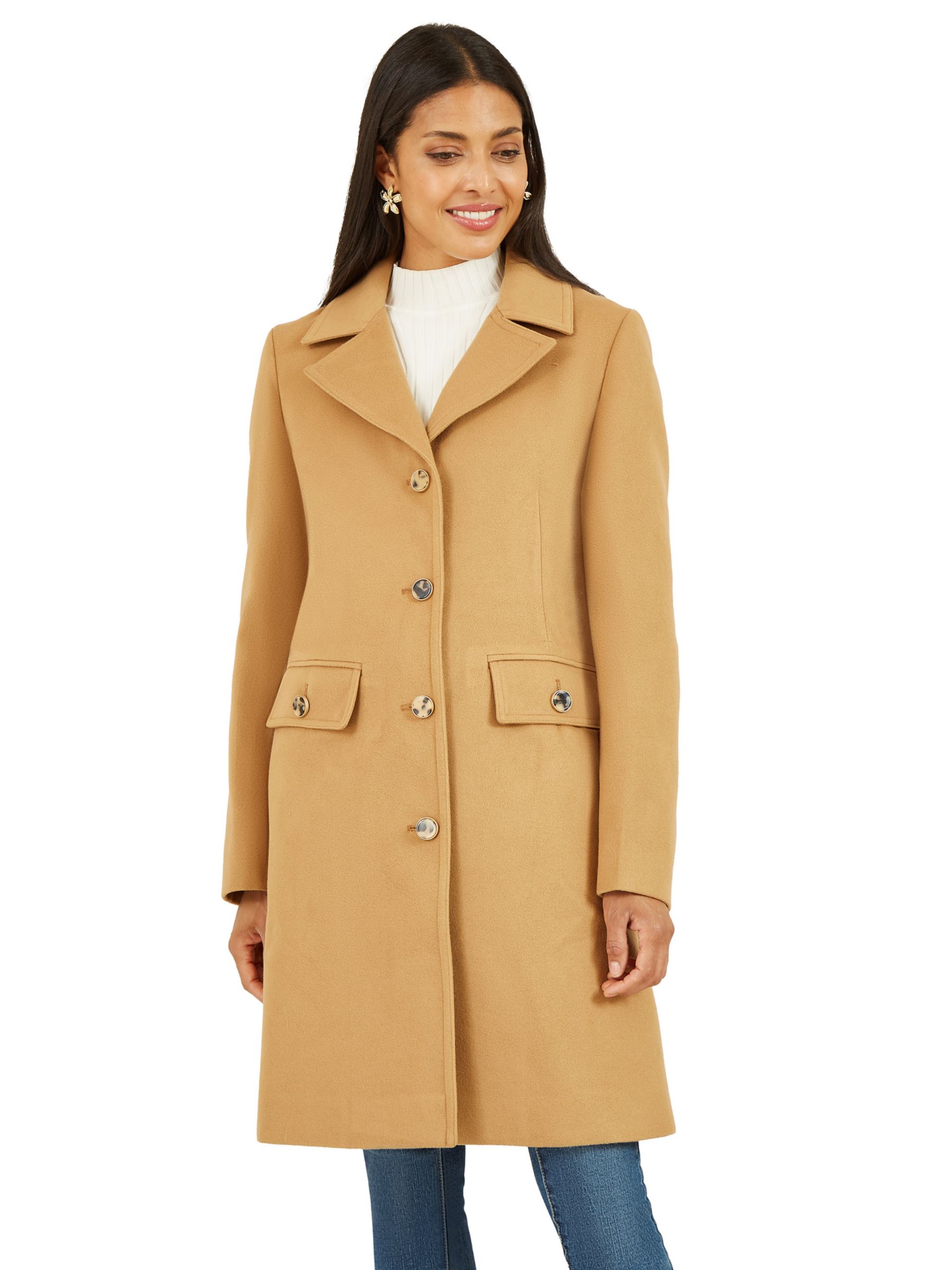 Yumi Military Button Tailored Coat, Camel at John Lewis & Partners