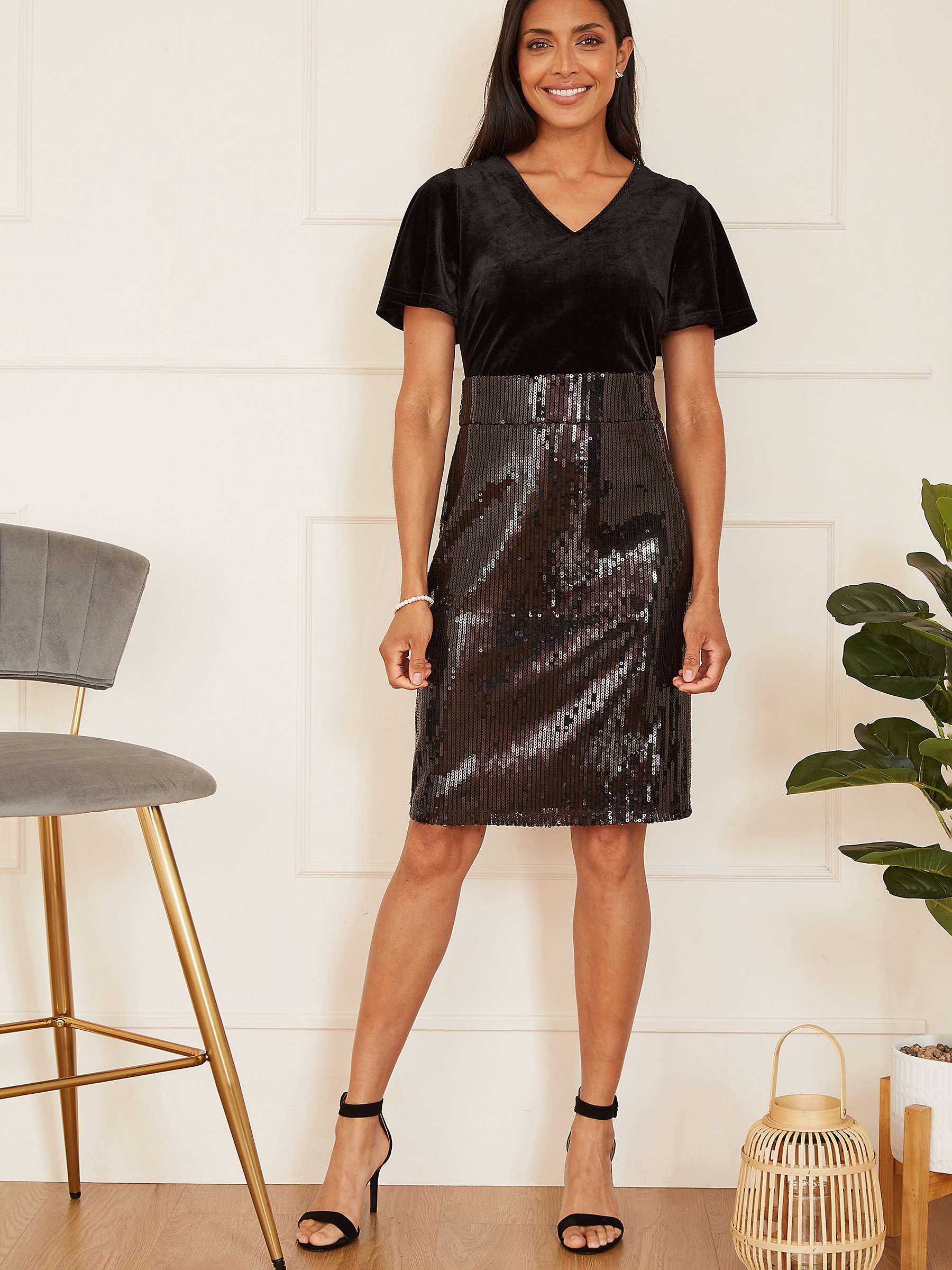 Buy Yumi Velvet And Sequin Fitted Dress, Black Online at johnlewis.com