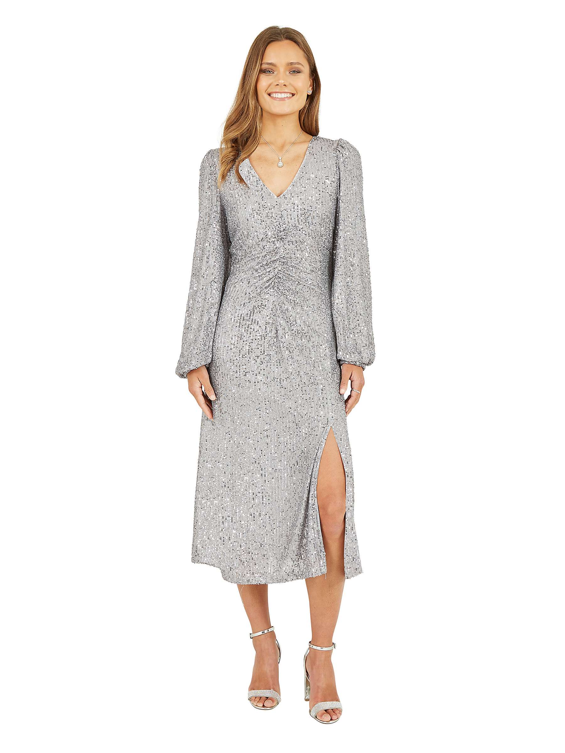 Buy Yumi Sequin Ruched Midi Dress, Silver Online at johnlewis.com