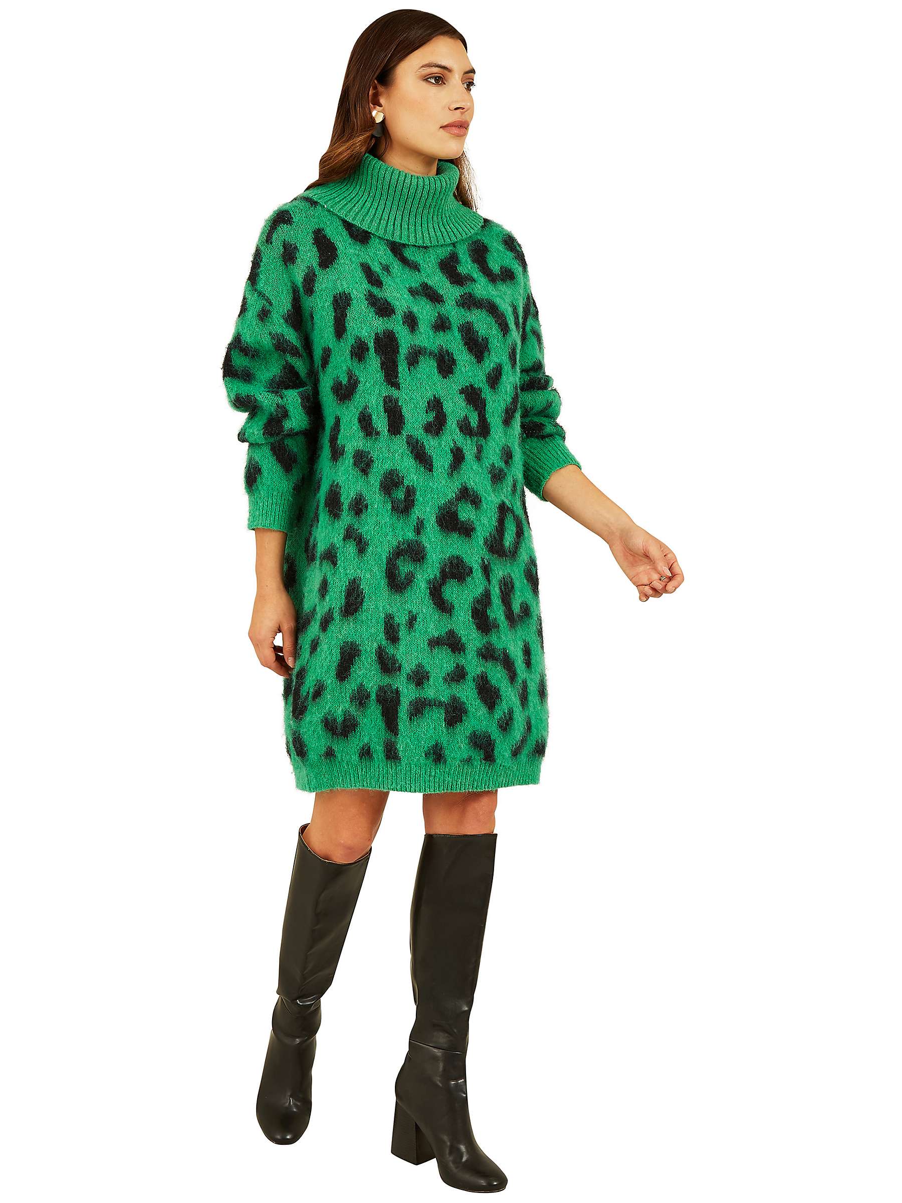Buy Yumi Animal Roll Neck Knitted Dress, Green/Multi Online at johnlewis.com