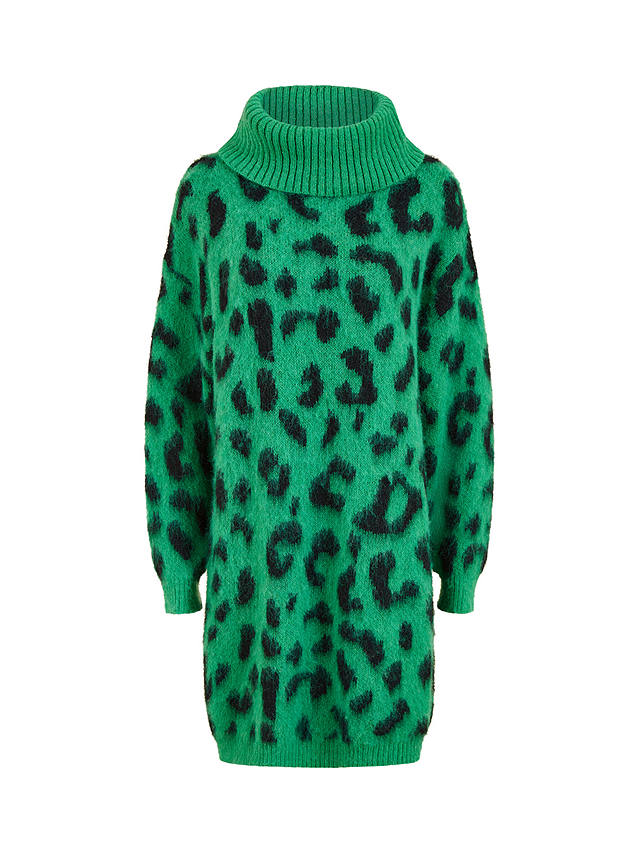 Yumi Animal Roll Neck Knitted Dress, Green/Multi