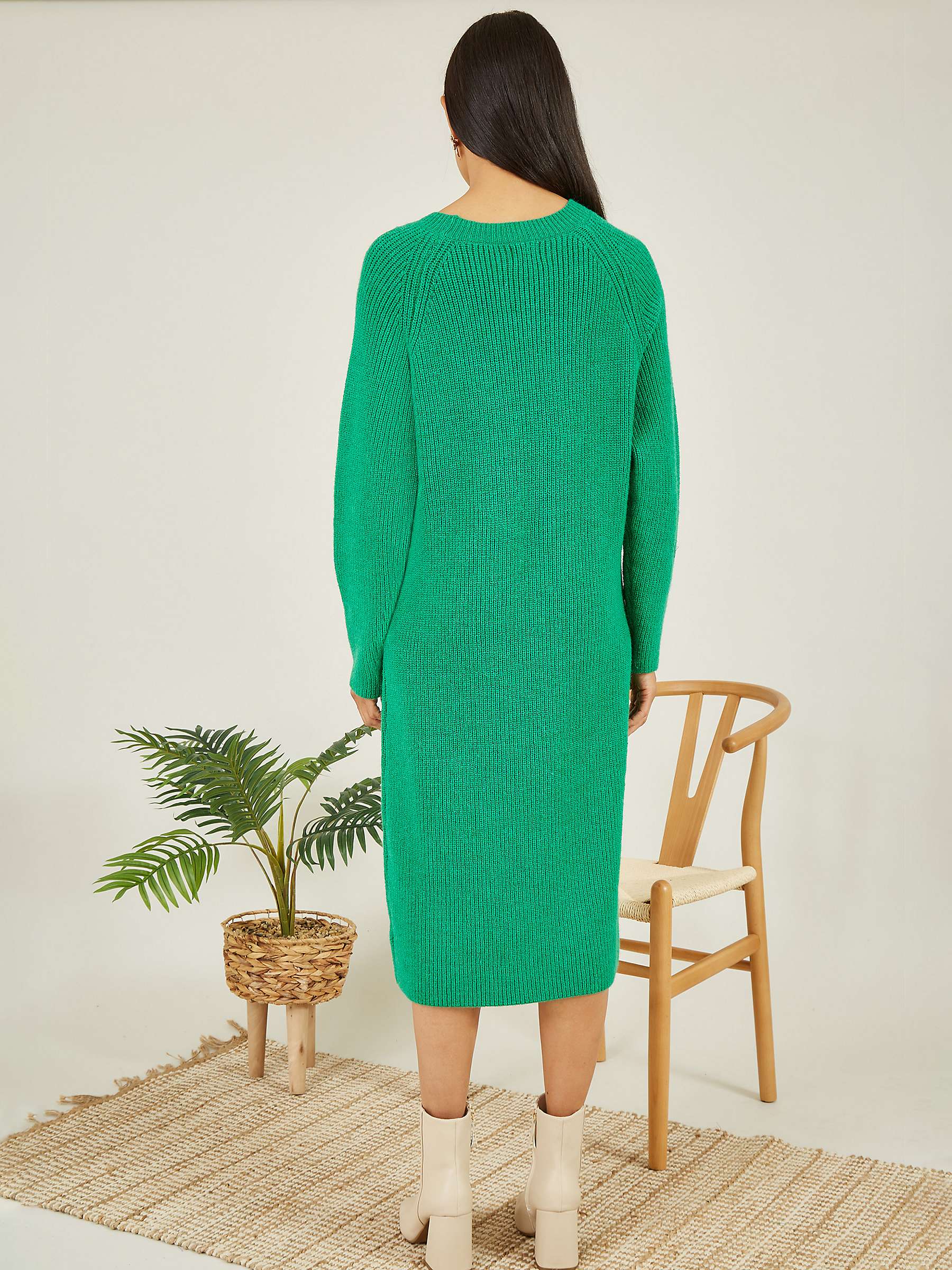 Yumi Knitted Midi Jumper Dress, Green at John Lewis & Partners