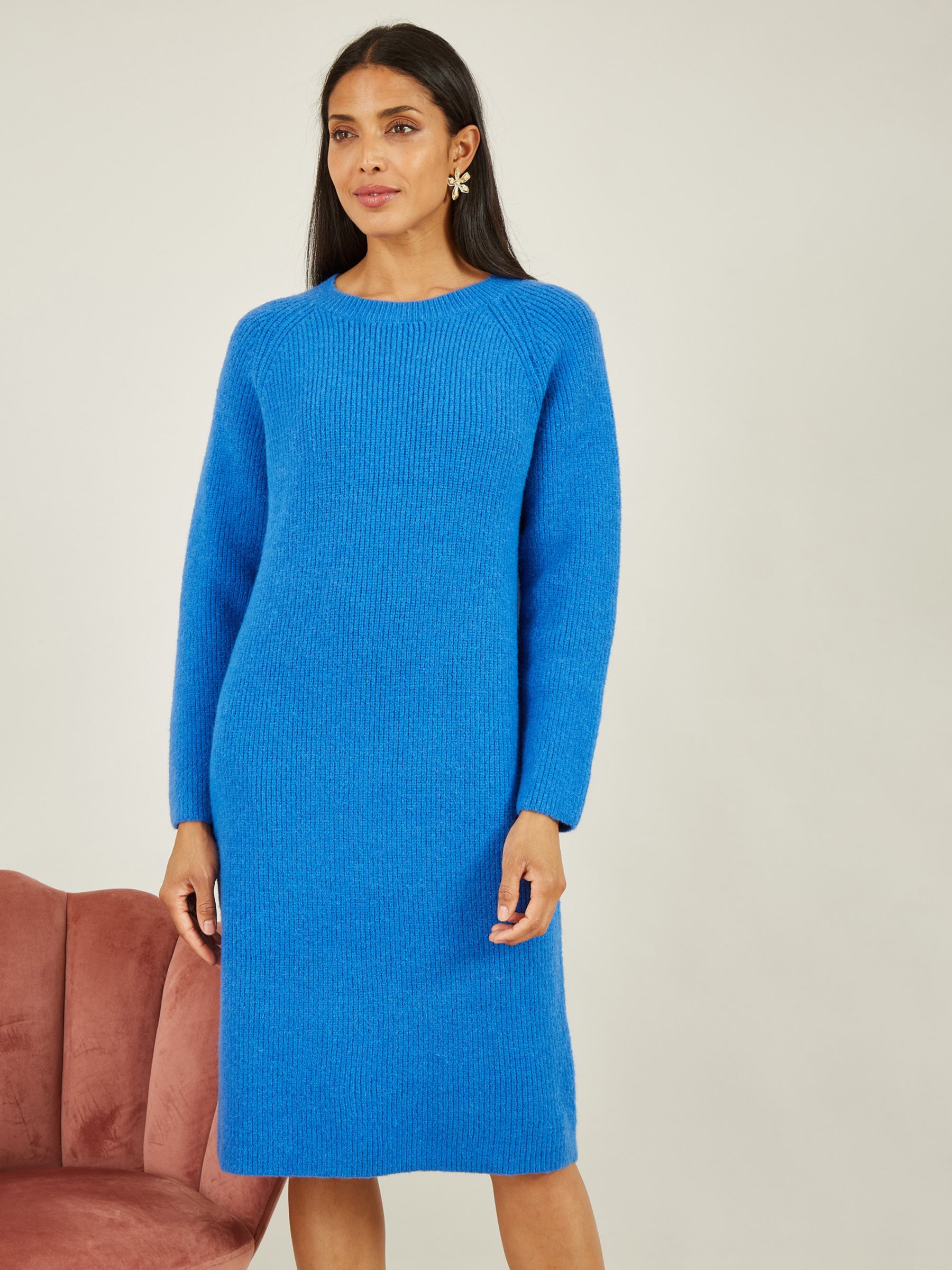 Yumi Knitted Midi Jumper Dress, Blue at John Lewis & Partners
