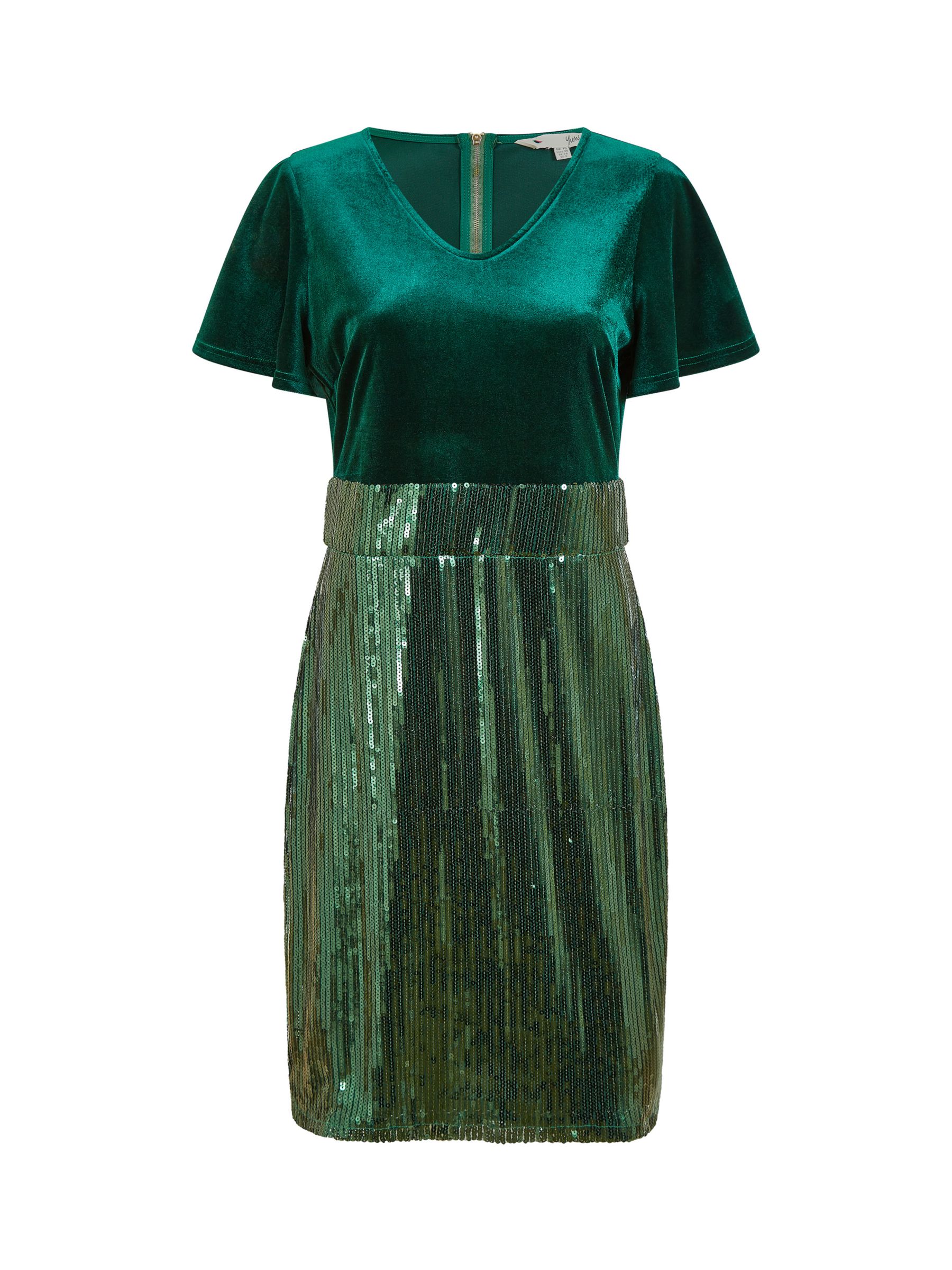 Buy Yumi Velvet Sequin Skater Dress, Green Online at johnlewis.com