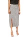 Yumi Sequin Fitted Midi Skirt, Silver
