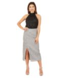 Yumi Sequin Fitted Midi Skirt, Silver