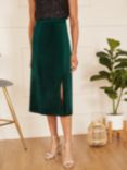 Yumi Velvet Midi Skirt, Green