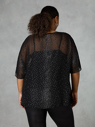 Live Unlimited Curve Metallic Dobby Overlay Top, Black