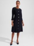 Hobbs Marsha Button Detail Dress, Navy, Navy