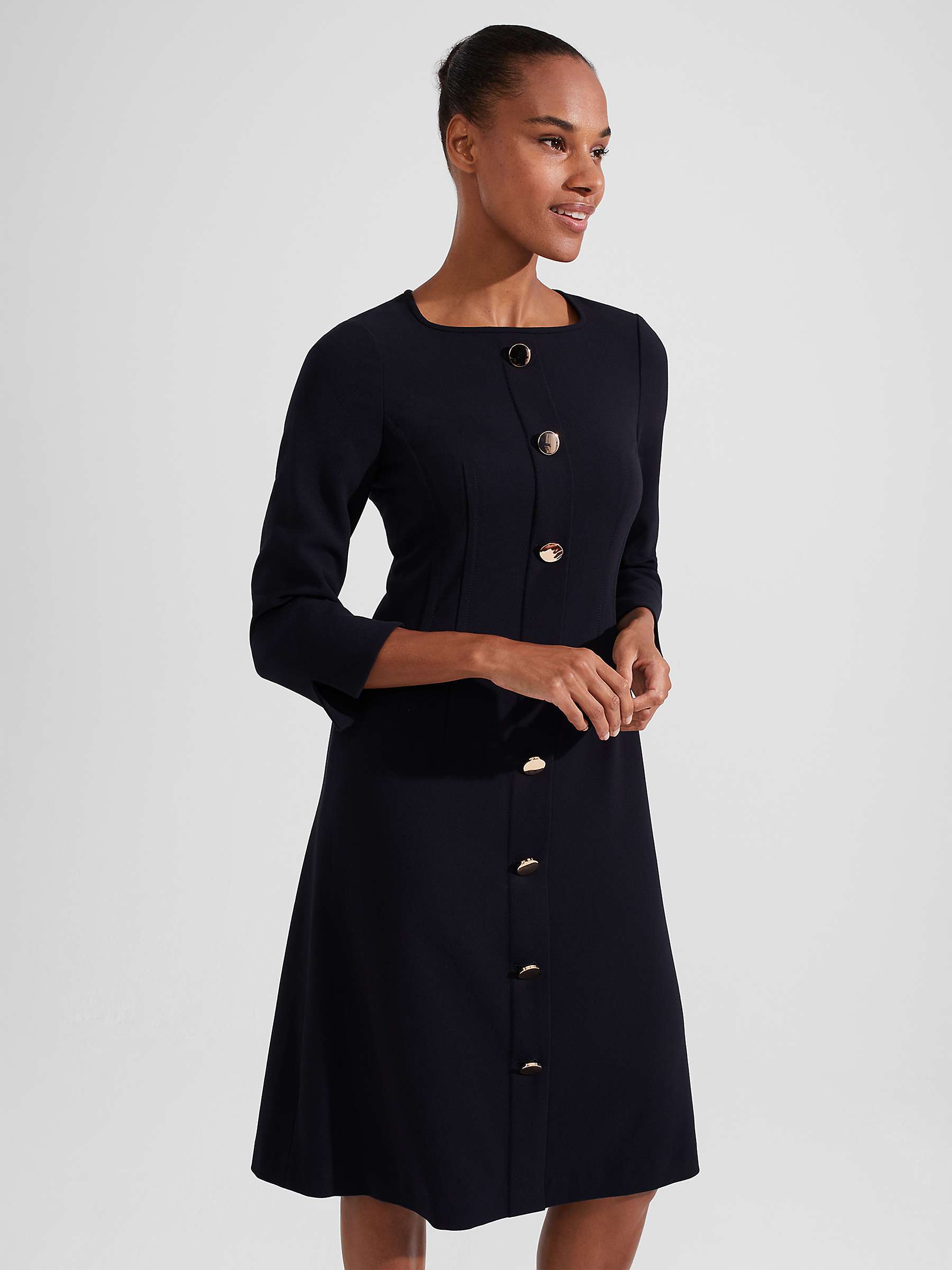 Buy Hobbs Marsha Button Detail Dress, Navy Online at johnlewis.com