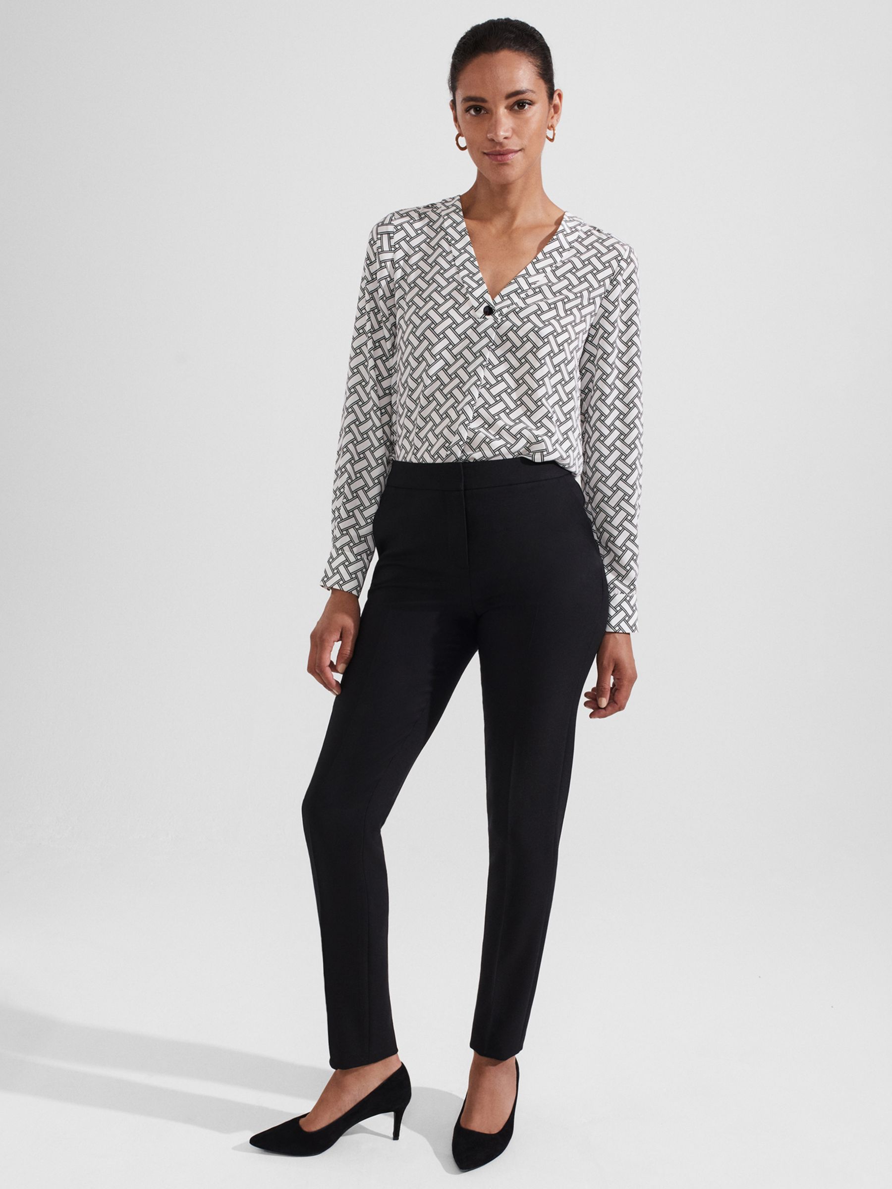 Hobbs Nelle Geometric Print Blouse, Ivory/Black at John Lewis & Partners