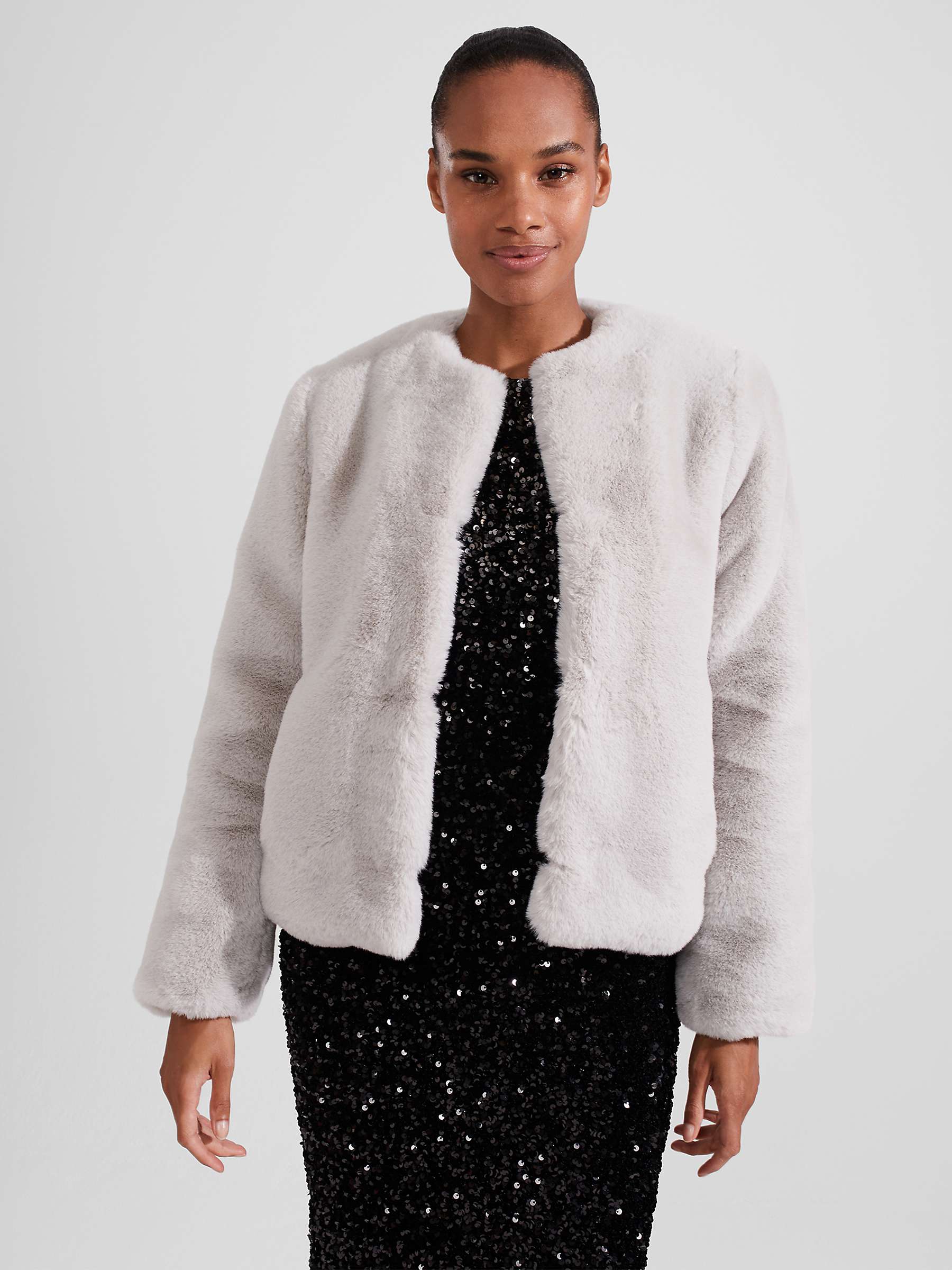 Buy Hobbs Faux Fur Florence Coat, Silver Online at johnlewis.com