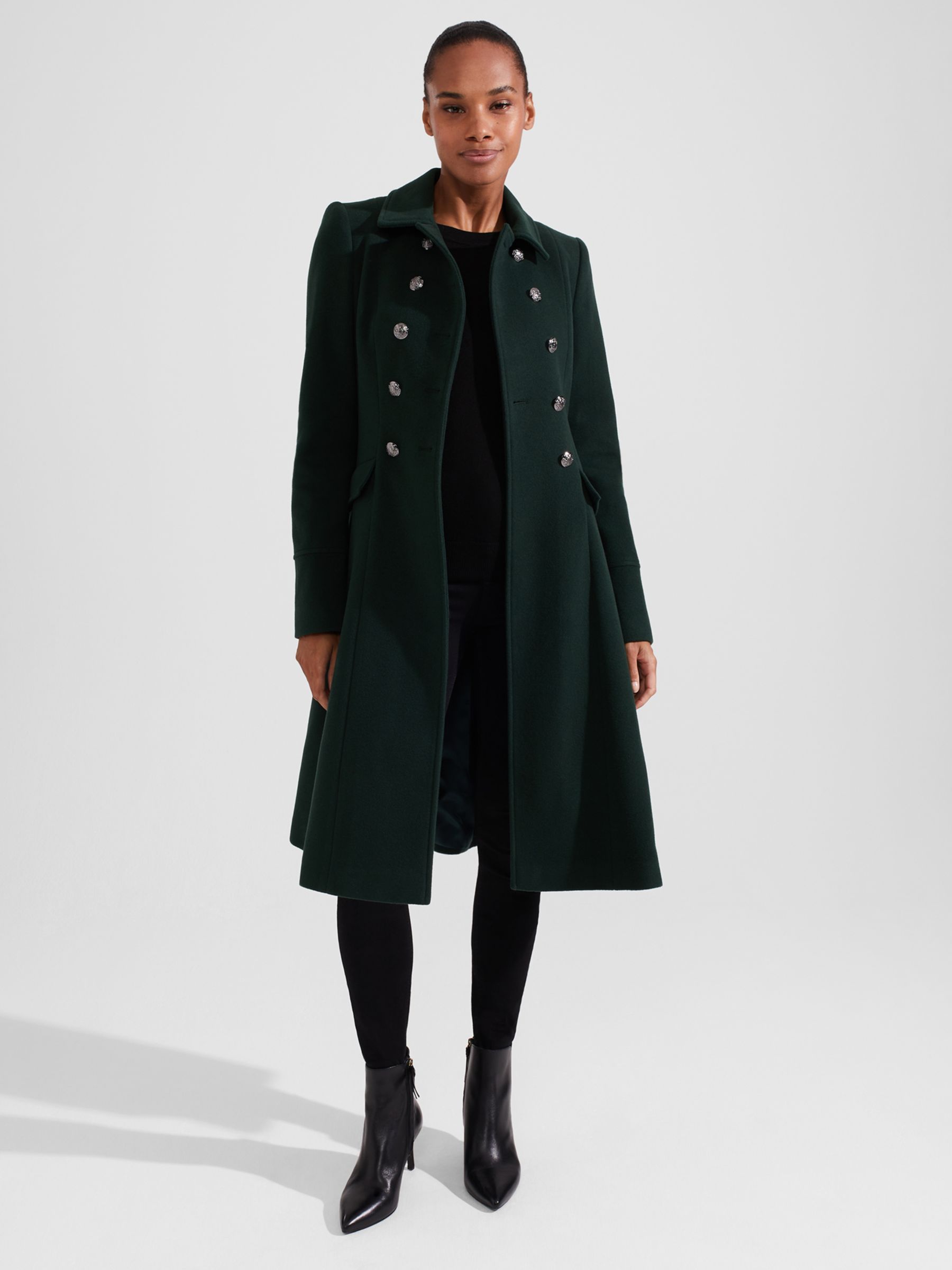 Hobbs Clarisse Double Breasted Coat, Green at John Lewis & Partners