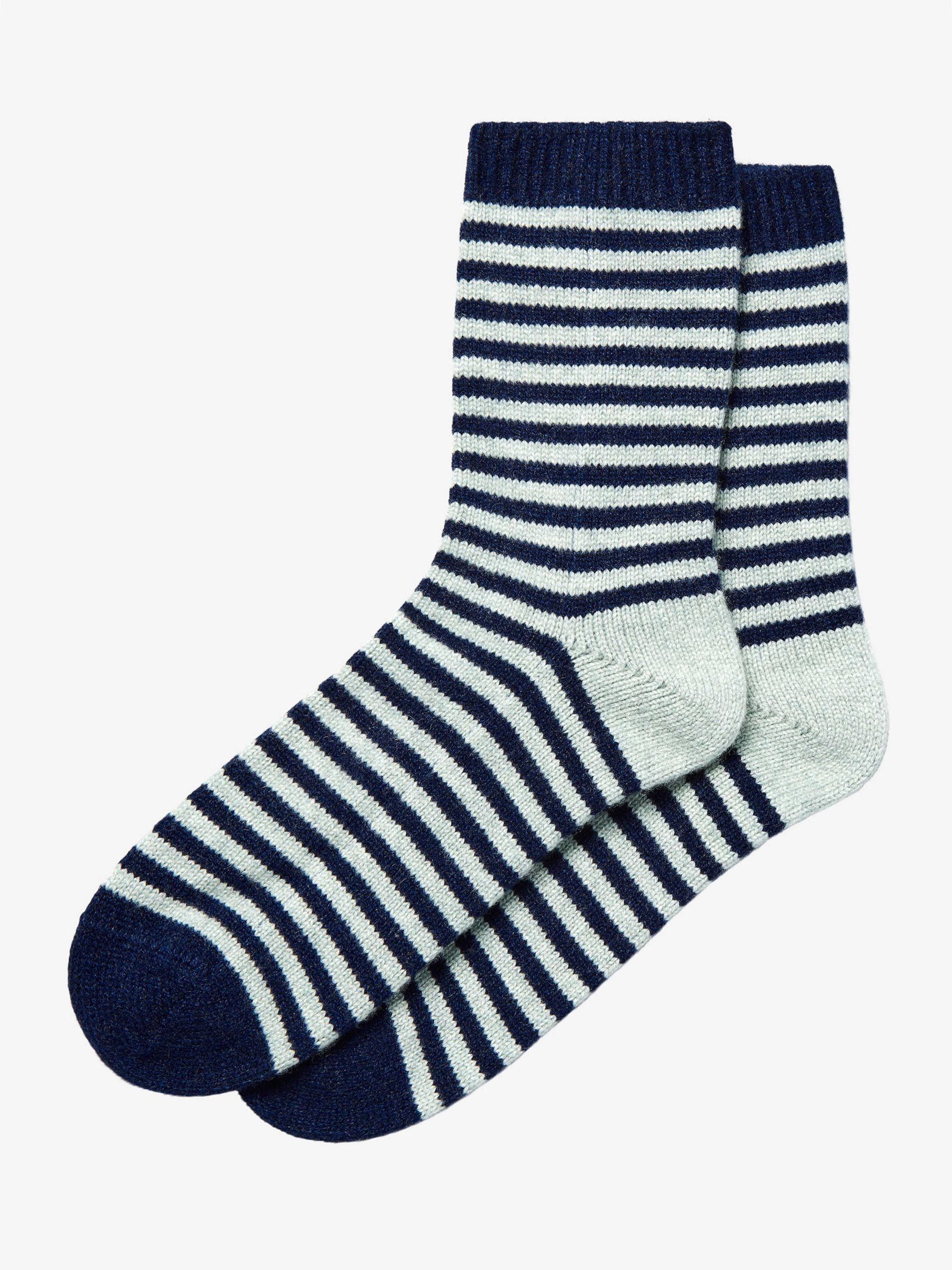 Brora Cashmere Blend Stripe Socks, French Navy/Duck, One Size