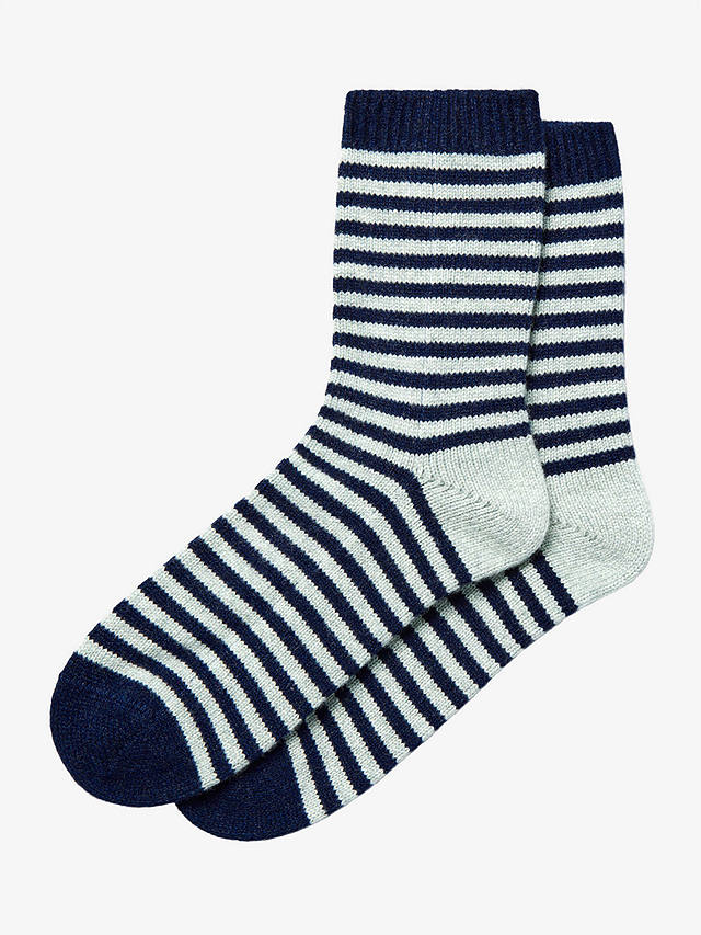 Brora Cashmere Blend Stripe Socks, French Navy/Duck 