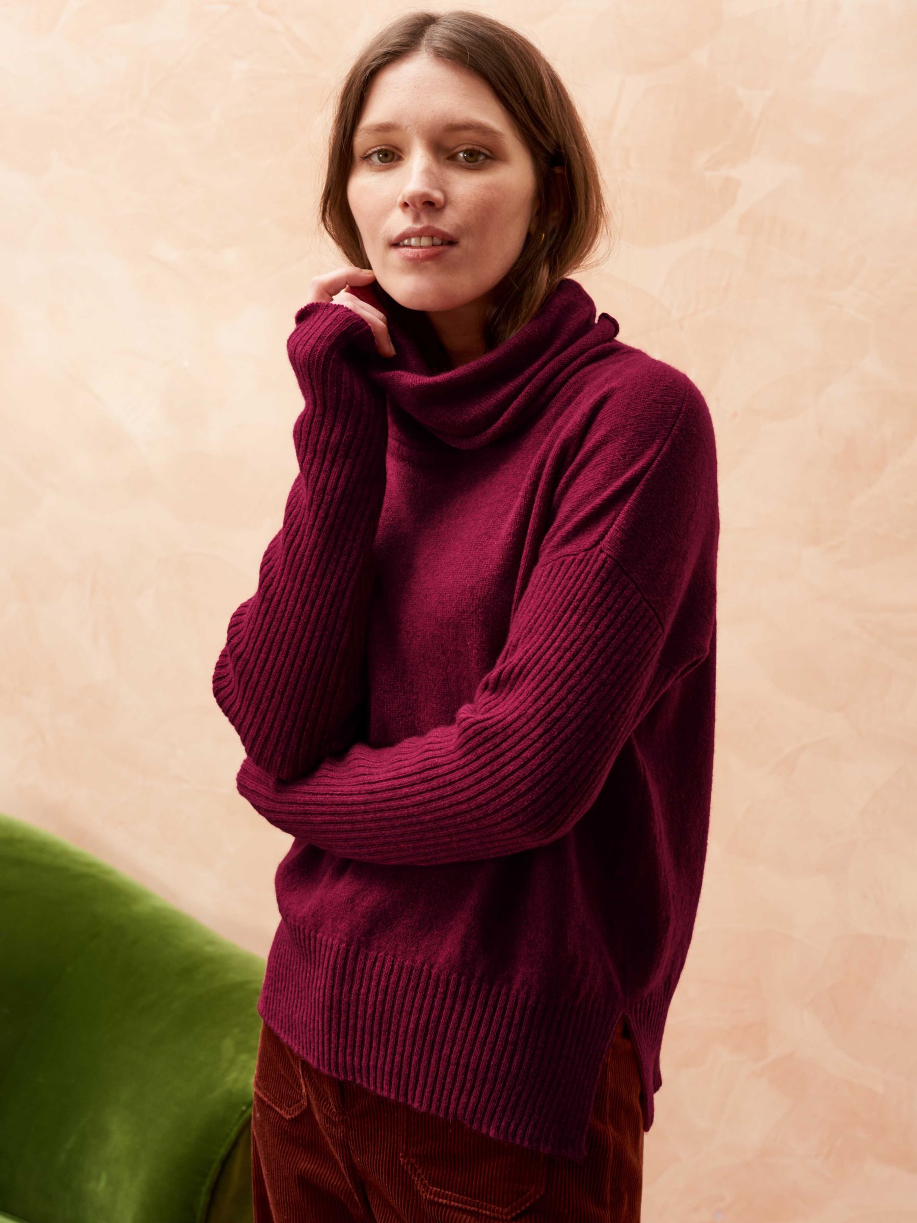 Brora Cashmere Gauzy Polo Neck Jumper, Mulberry at John Lewis & Partners