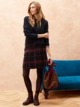 Brora Scottish Mohair Wool Blend Check Pleated Mini Kilt, Midnight/Damson