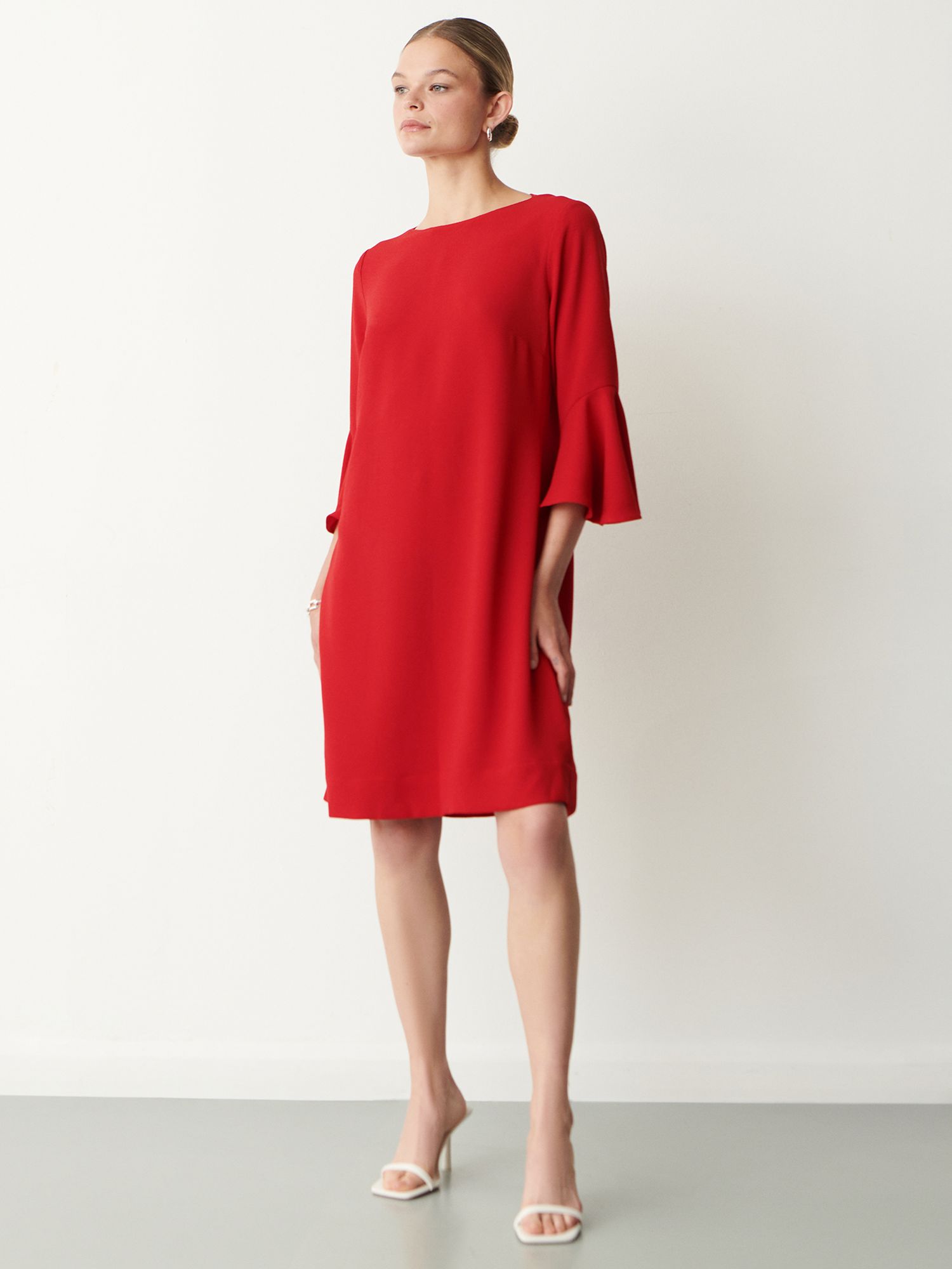 Finery Izzy Bell Sleeve Dress, Red at John Lewis & Partners