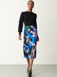 Finery Evelyn Abstract Floral Print Midi Skirt, Pink/Multi