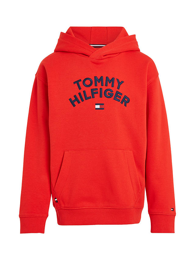 Tommy Hilfiger Kids' Tommy Flag Logo Hoodie, Red Scarlet at John Lewis ...