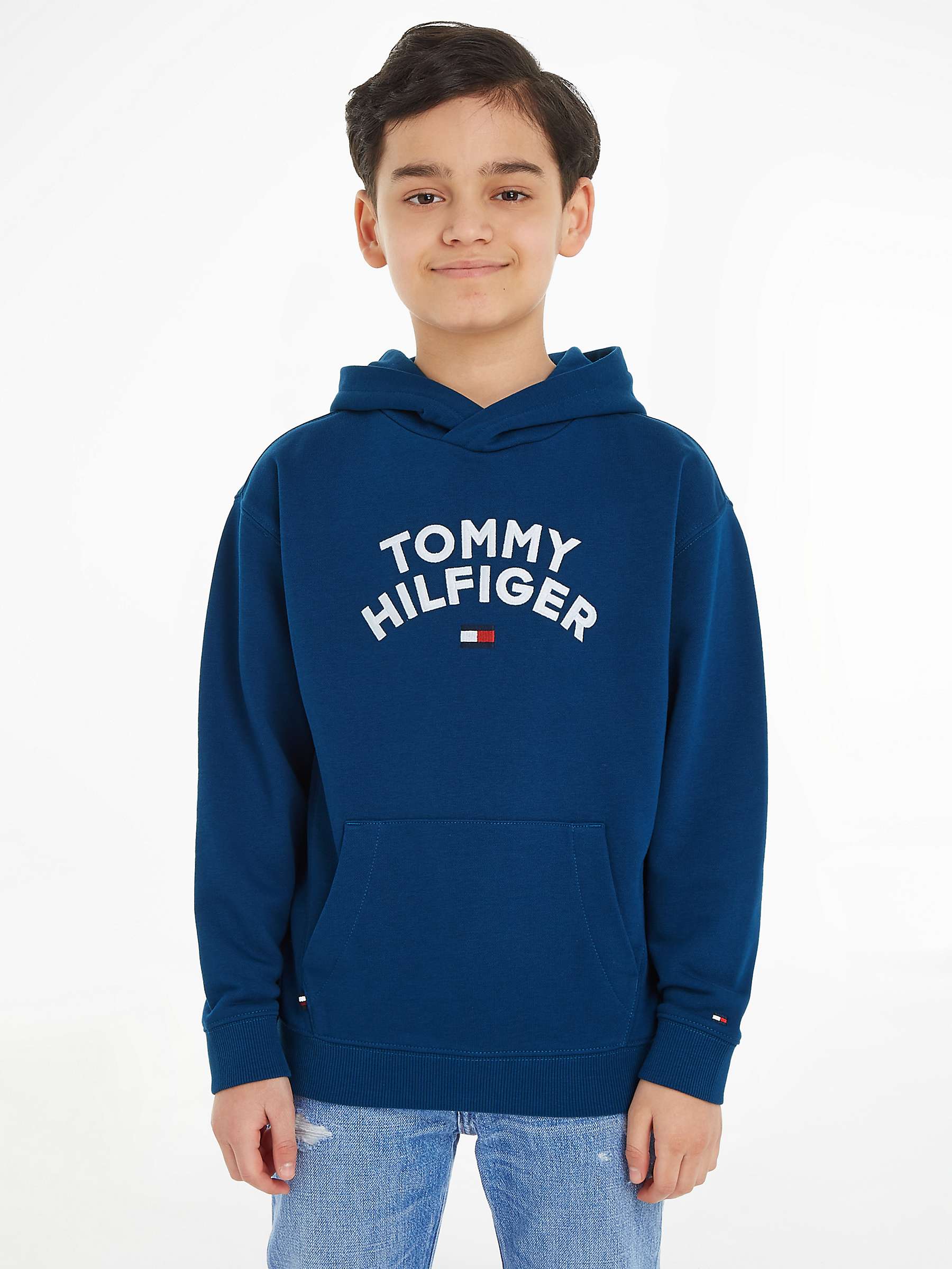 Tommy Hilfiger Kids' Tommy Flag Logo Hoodie, Blue Indigo at John Lewis ...