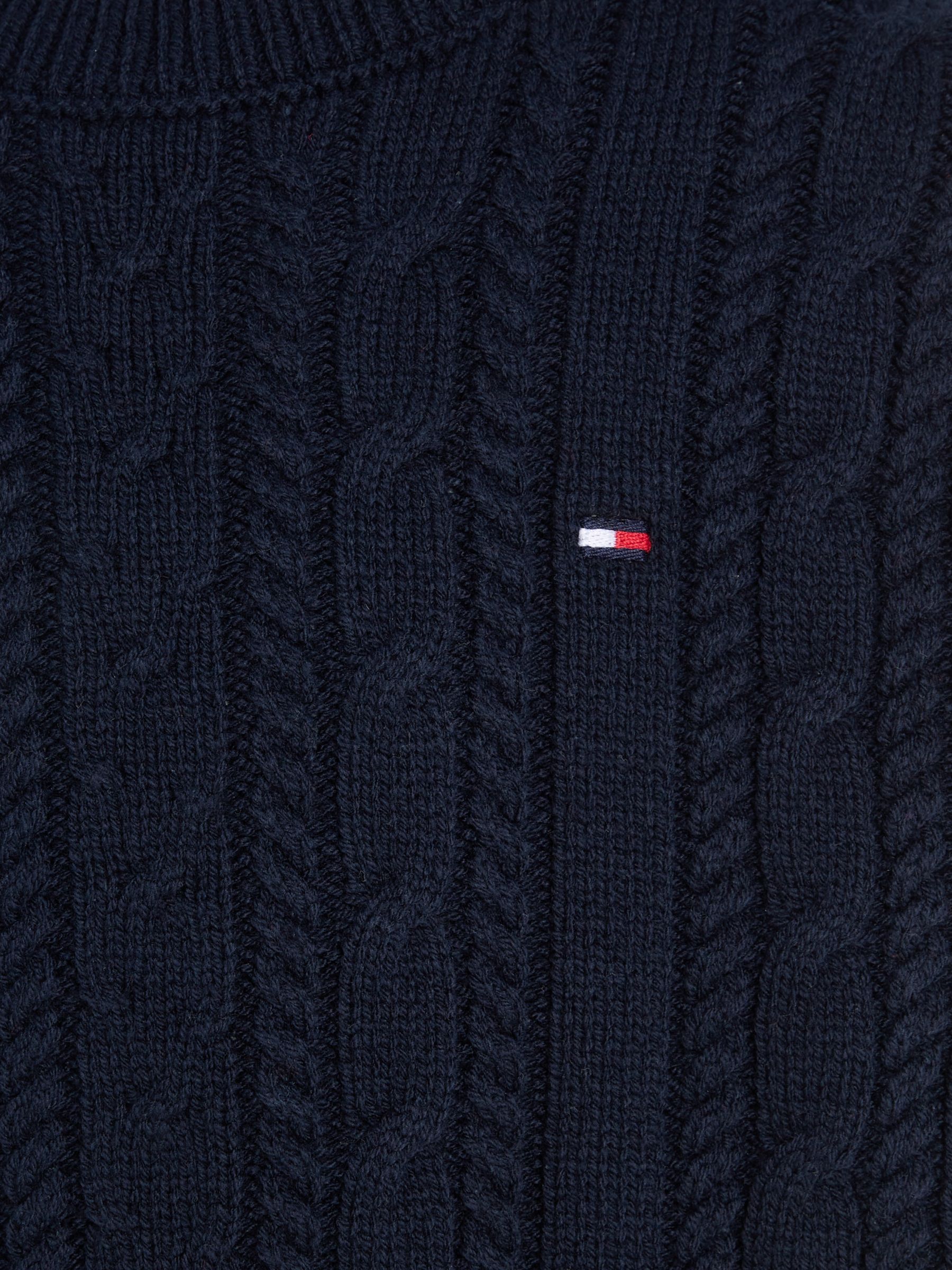 Tommy Hilfiger Kids' Essential Cable Knit Logo Jumper, Desert Sky at ...