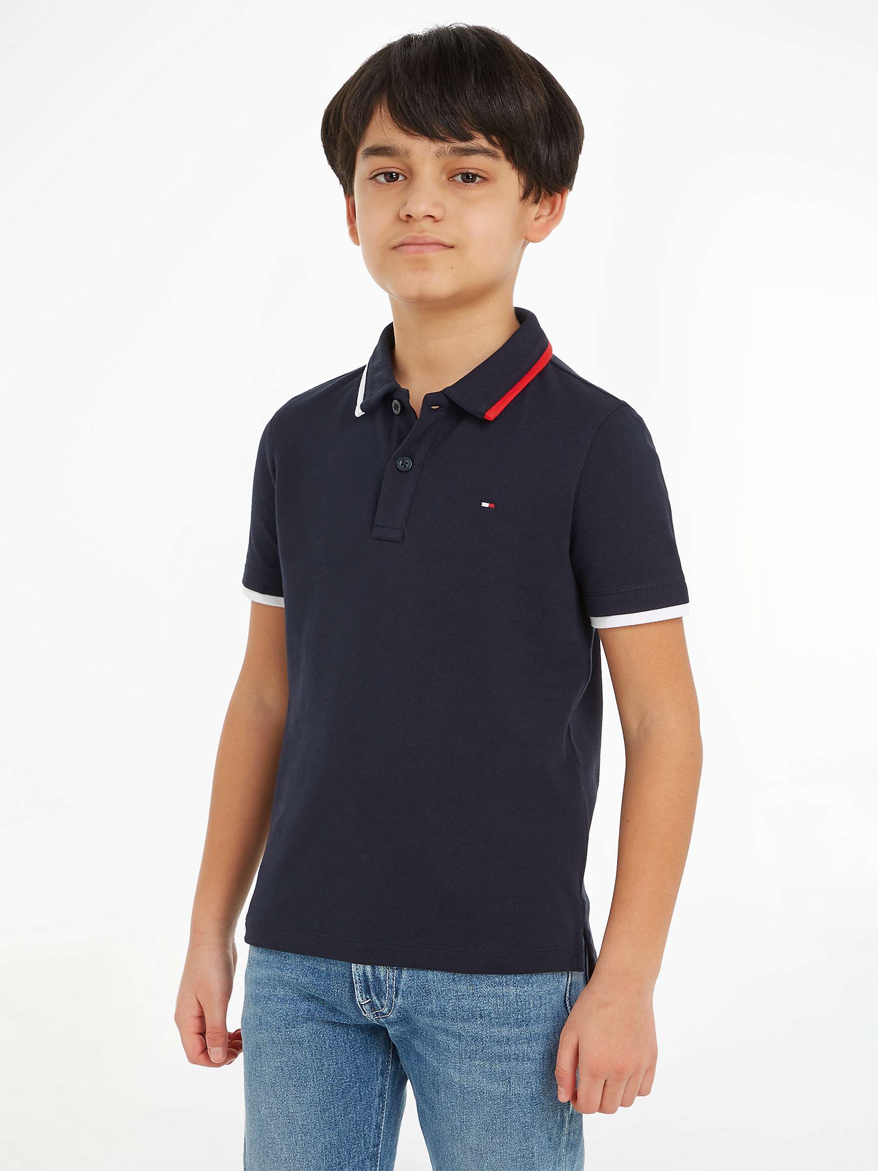 Tommy Hilfiger Kids' Flag Tipping Logo Short Sleeve Polo Shirt, Desert ...