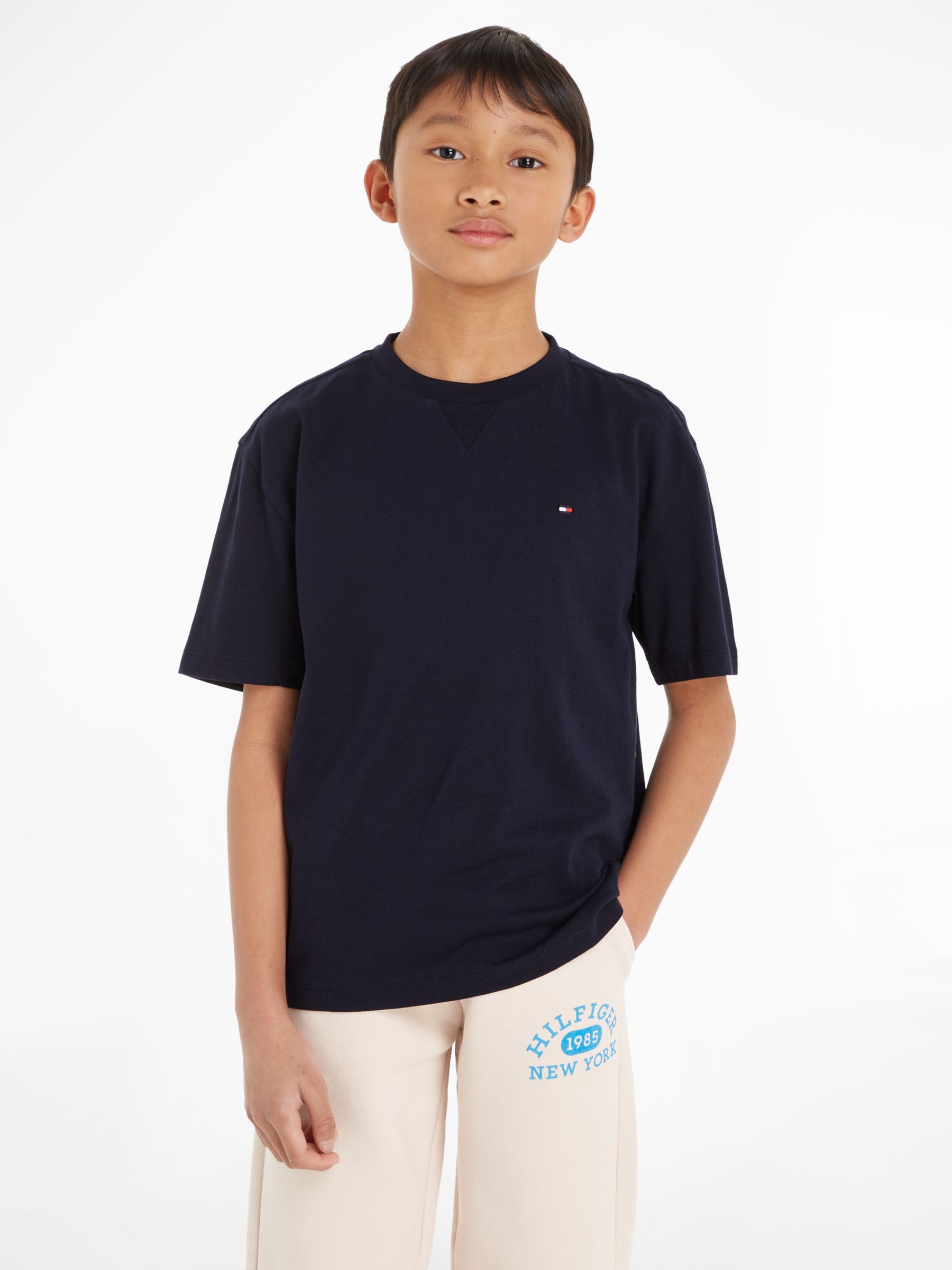 Tommy Hilfiger Kids' Essential Logo Short Sleeve T-Shirt, Desert Sky at ...