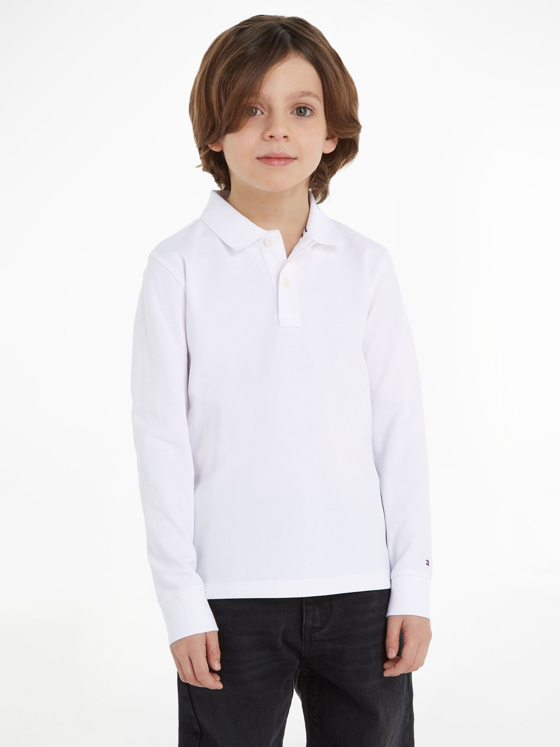Tommy Hilfiger Kids' Essential Logo Long Sleeve Polo Shirt, White at ...
