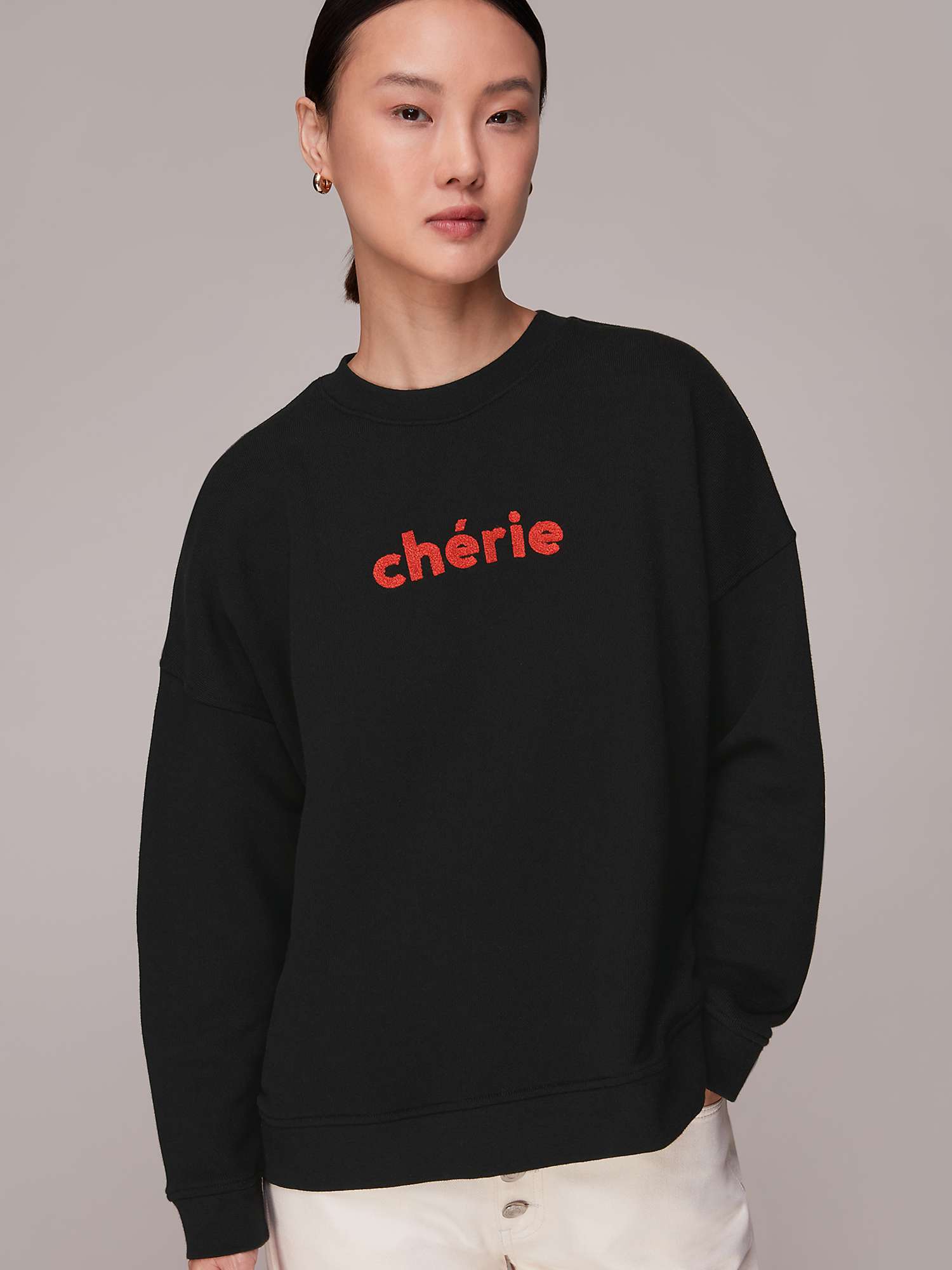 Buy Whistles Cherie Logo Sweatshirt, Black Online at johnlewis.com