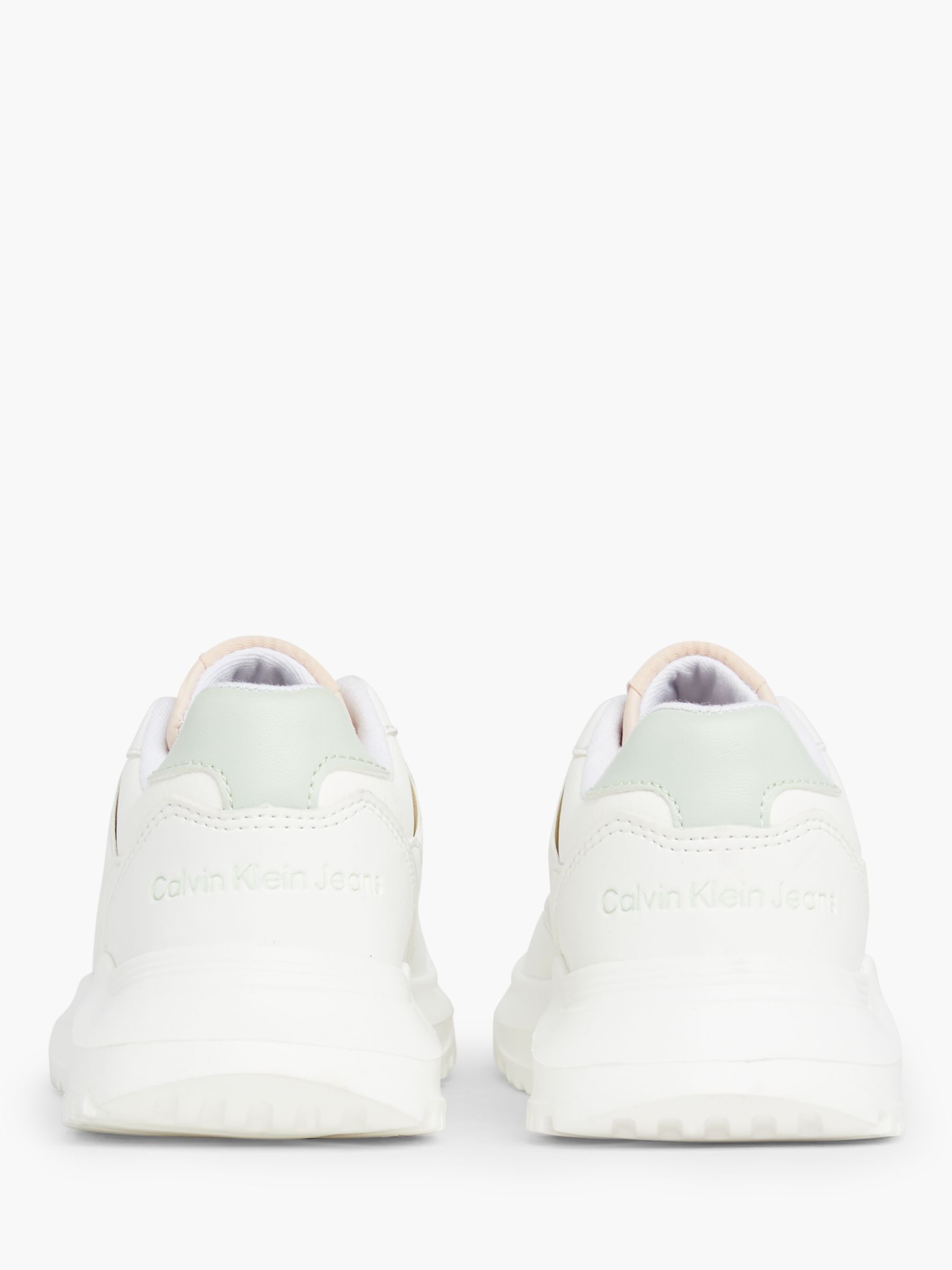 Calvin Klein Kids' CKJ Low Lace-Up Trainers, Off White/Green at John ...
