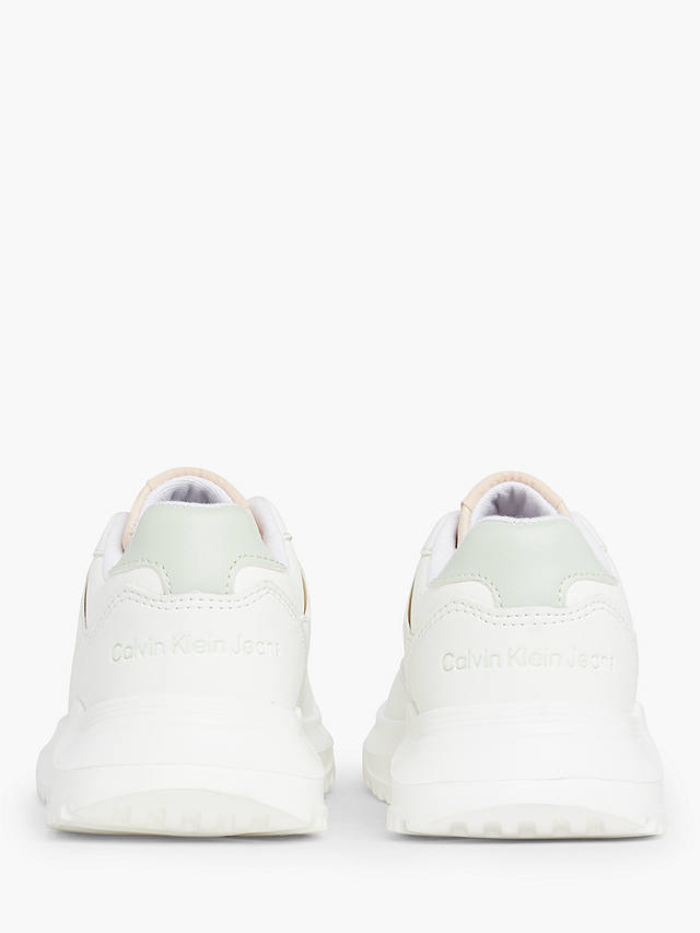 Calvin Klein Kids' CKJ Low Lace-Up Trainers, Off White/Green
