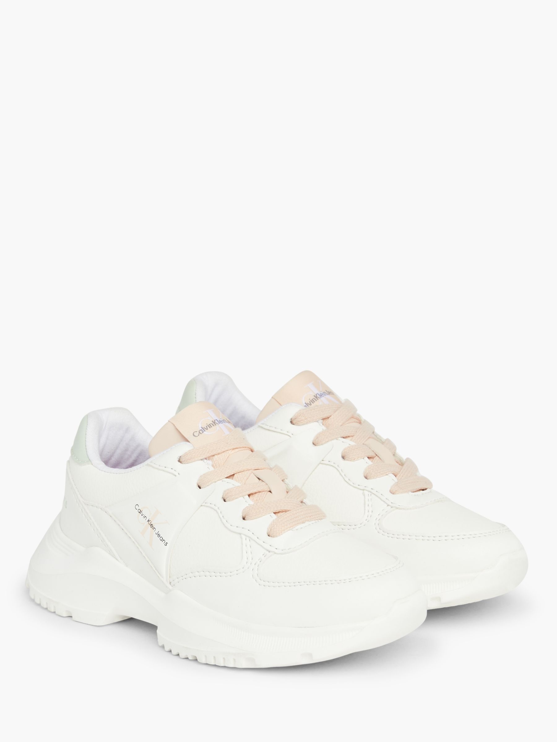 Buy Calvin Klein Kids' CKJ Low Lace-Up Trainers, Off White/Green Online at johnlewis.com