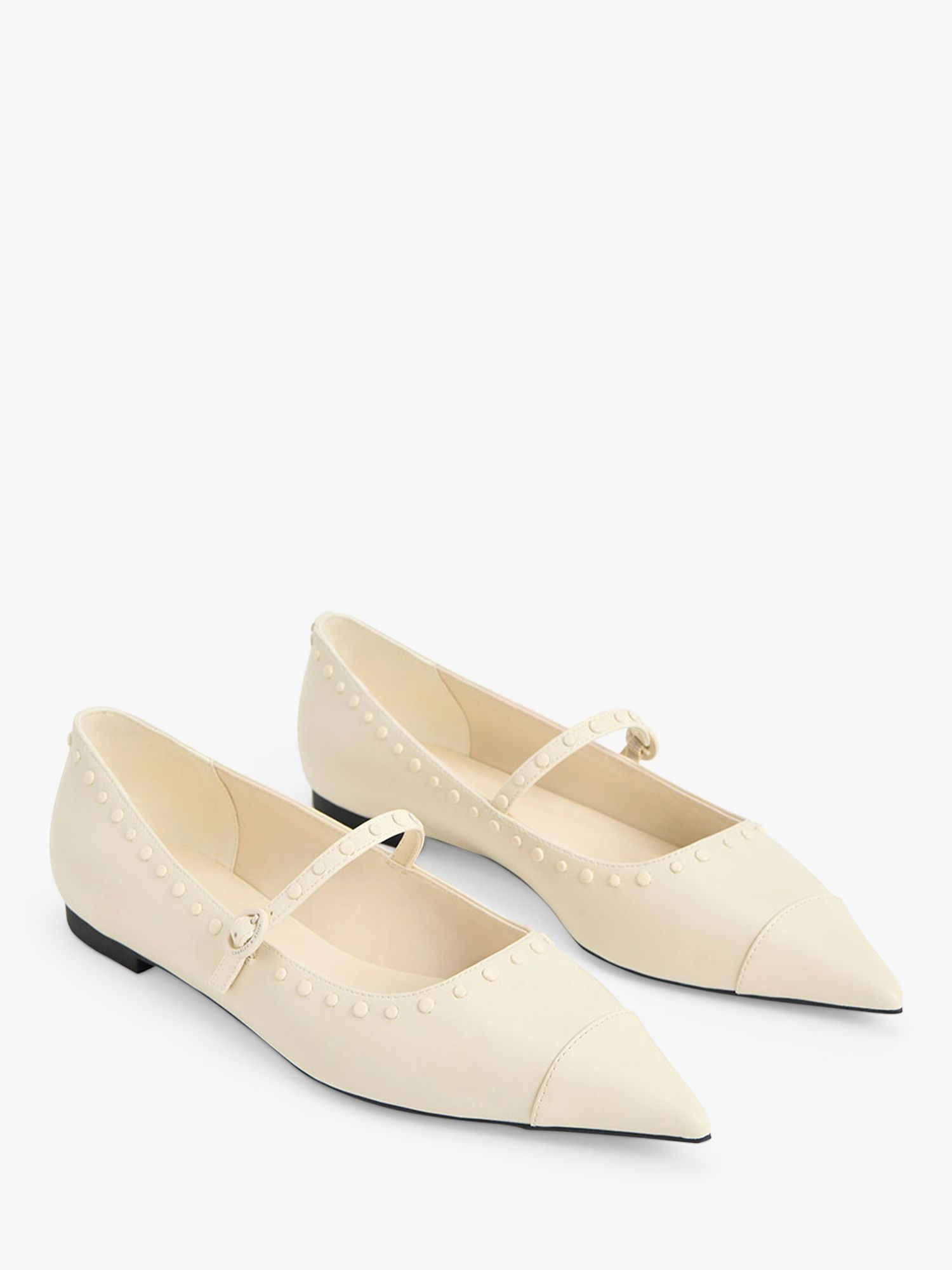 CHARLES & KEITH Studded Pointed Mary Janes, Chalk, 6
