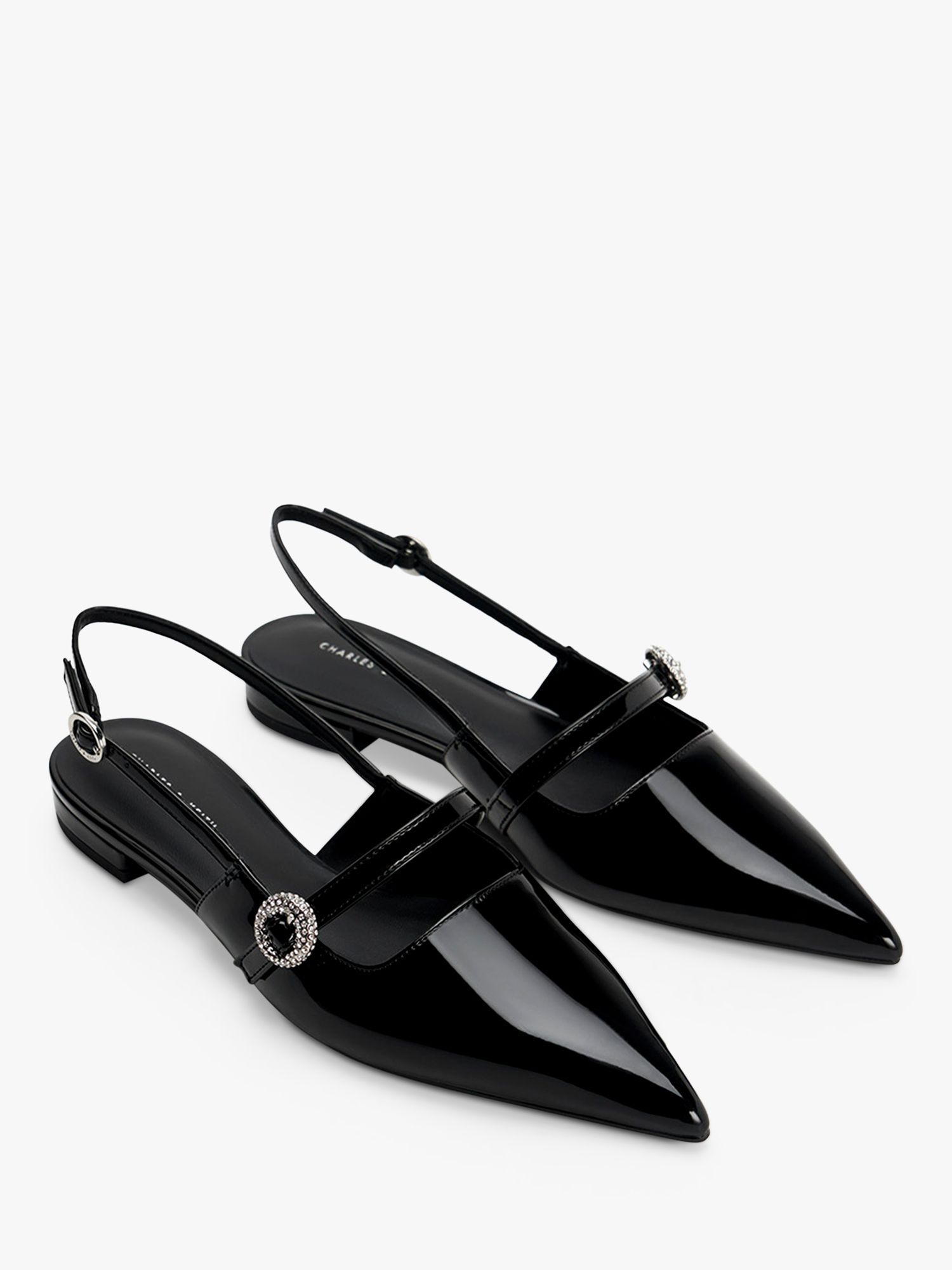 CHARLES & KEITH Open Back Pointed Court Shoes, Black Patent at John ...