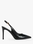 CHARLES & KEITH Animal Print High Heel Slingback Court Shoes, Black, Animal Print Black