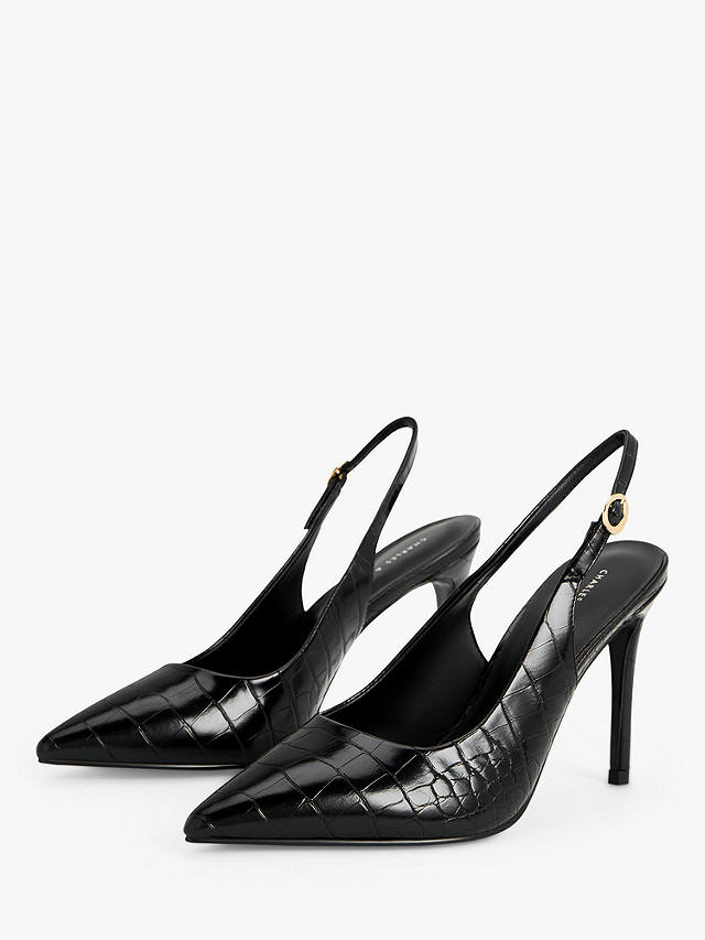 CHARLES & KEITH Animal Print High Heel Slingback Court Shoes, Black