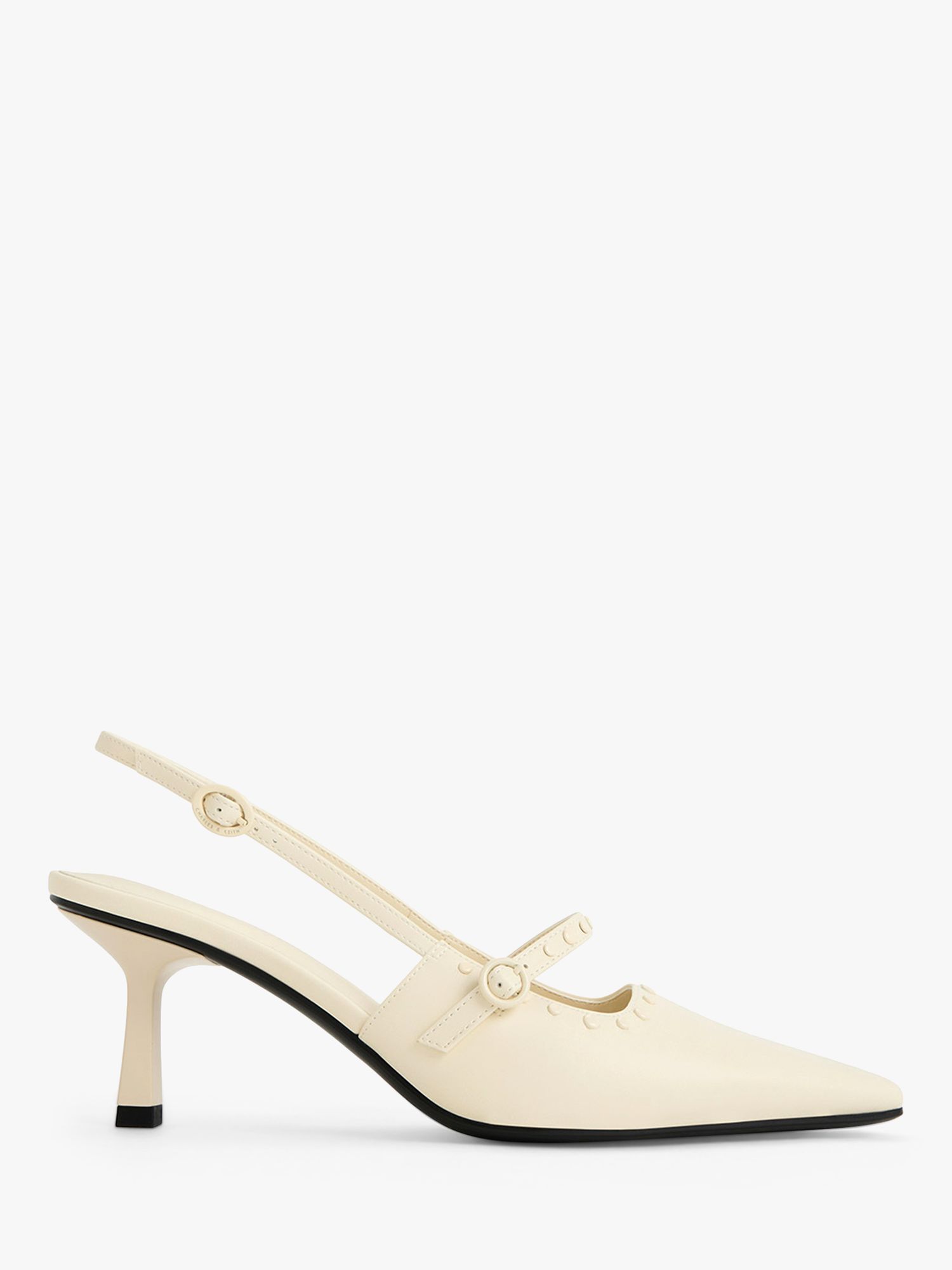 CHARLES & KEITH Studded Slingback Court Shoes, Chalk, 6