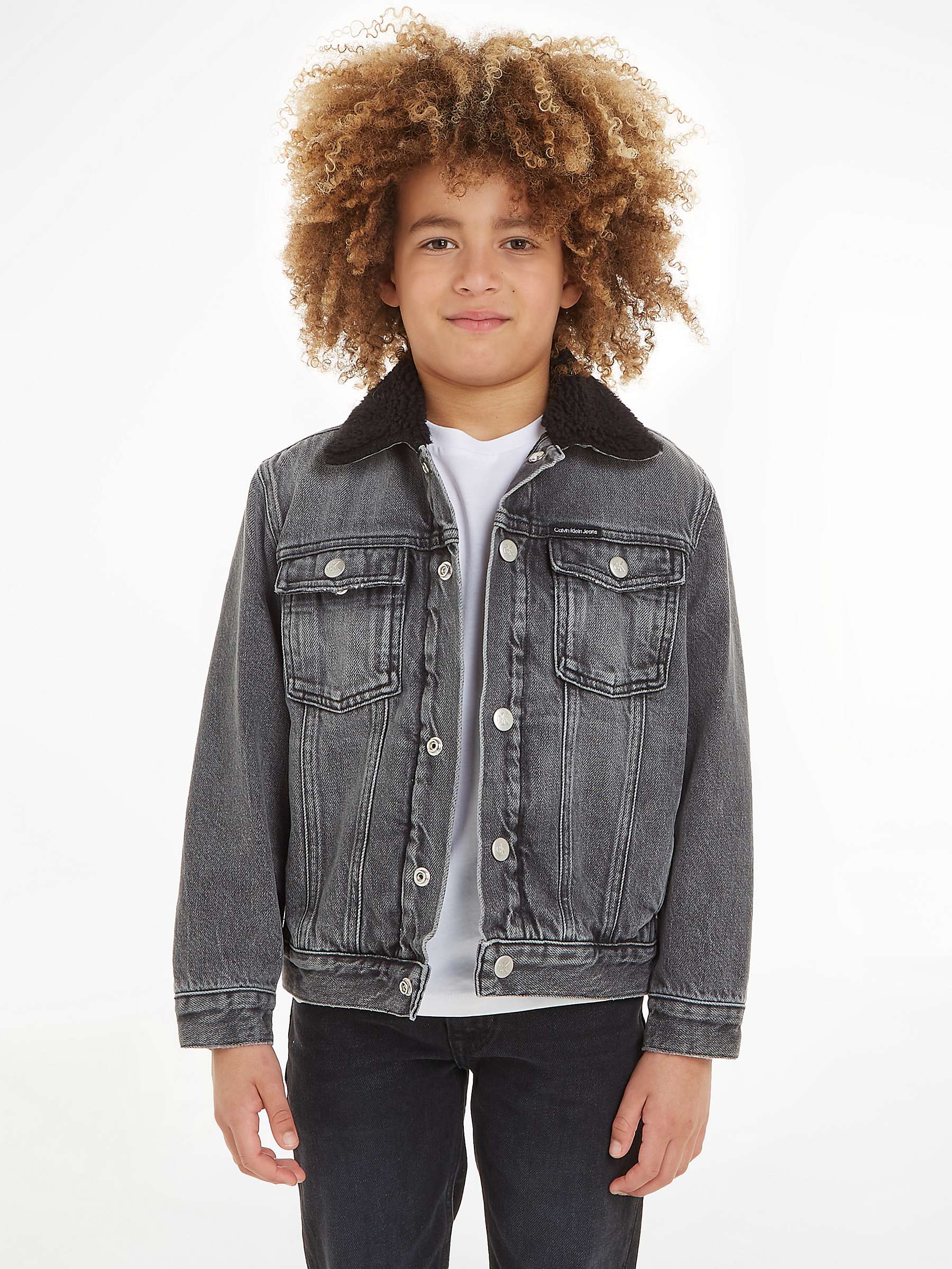 Calvin Klein Kids' Cotton Sherpa Denim Jacket, Visual Grey at John ...