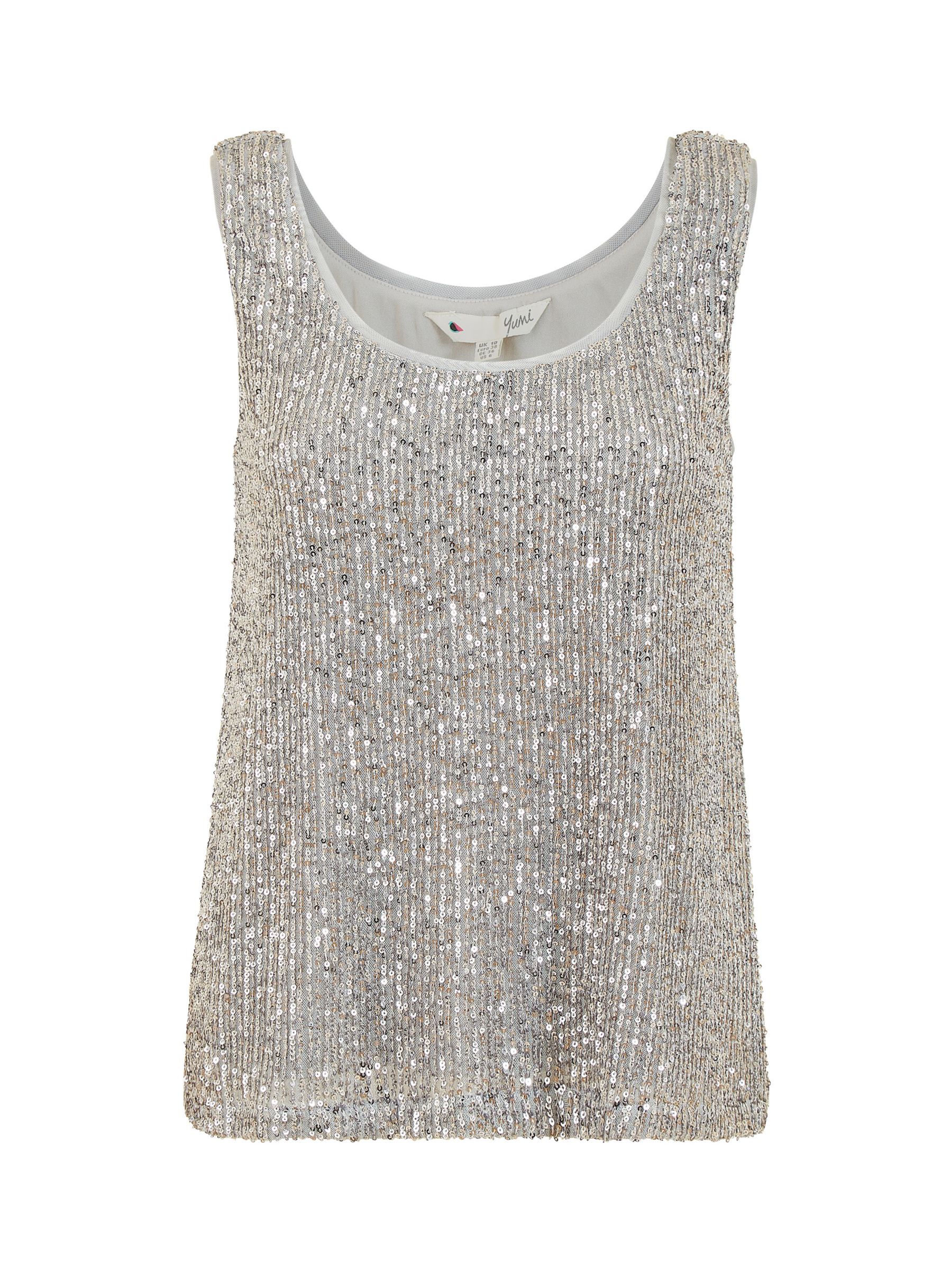 Yumi Sequin Vest Top, Silver at John Lewis & Partners