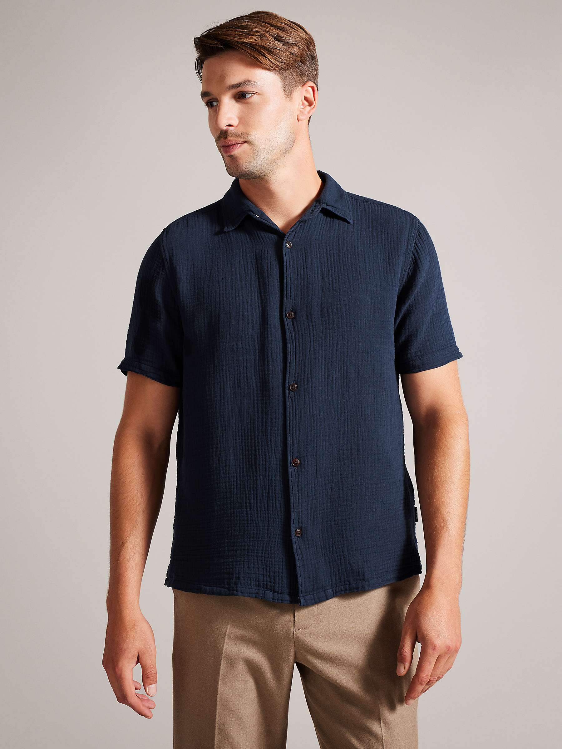 Ted Baker Digmer Textured Lightweight Cotton Shirt, Navy at John Lewis ...