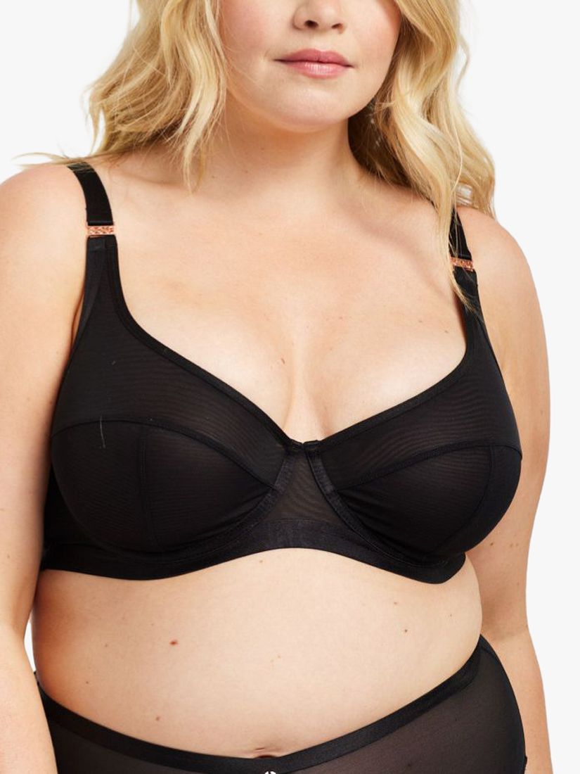 Oola Lingerie Lace and Logo Longline Underwired Bra, Black at John Lewis &  Partners