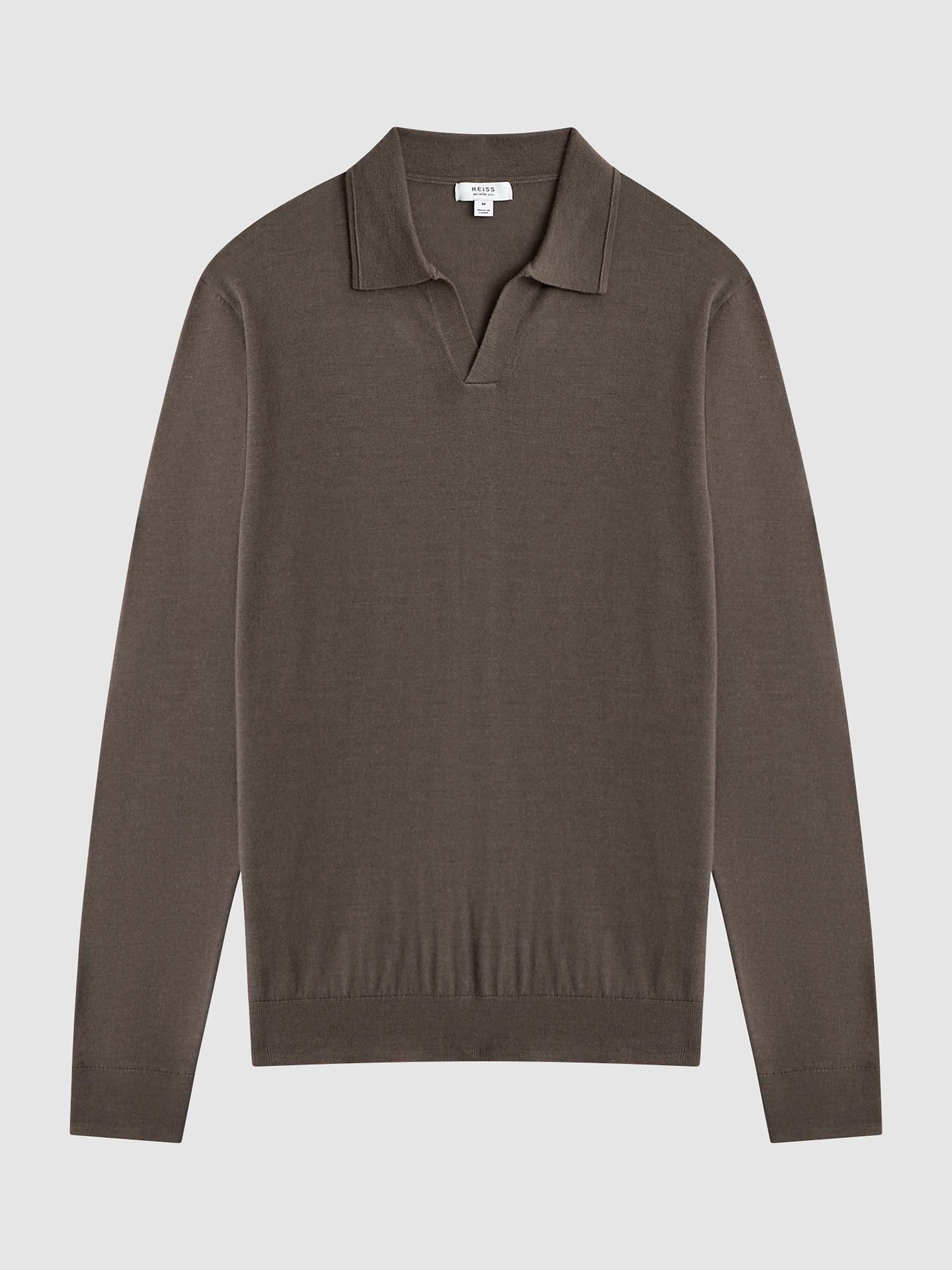 Reiss Milburn Merino Wool Polo Shirt, Mushroom at John Lewis & Partners
